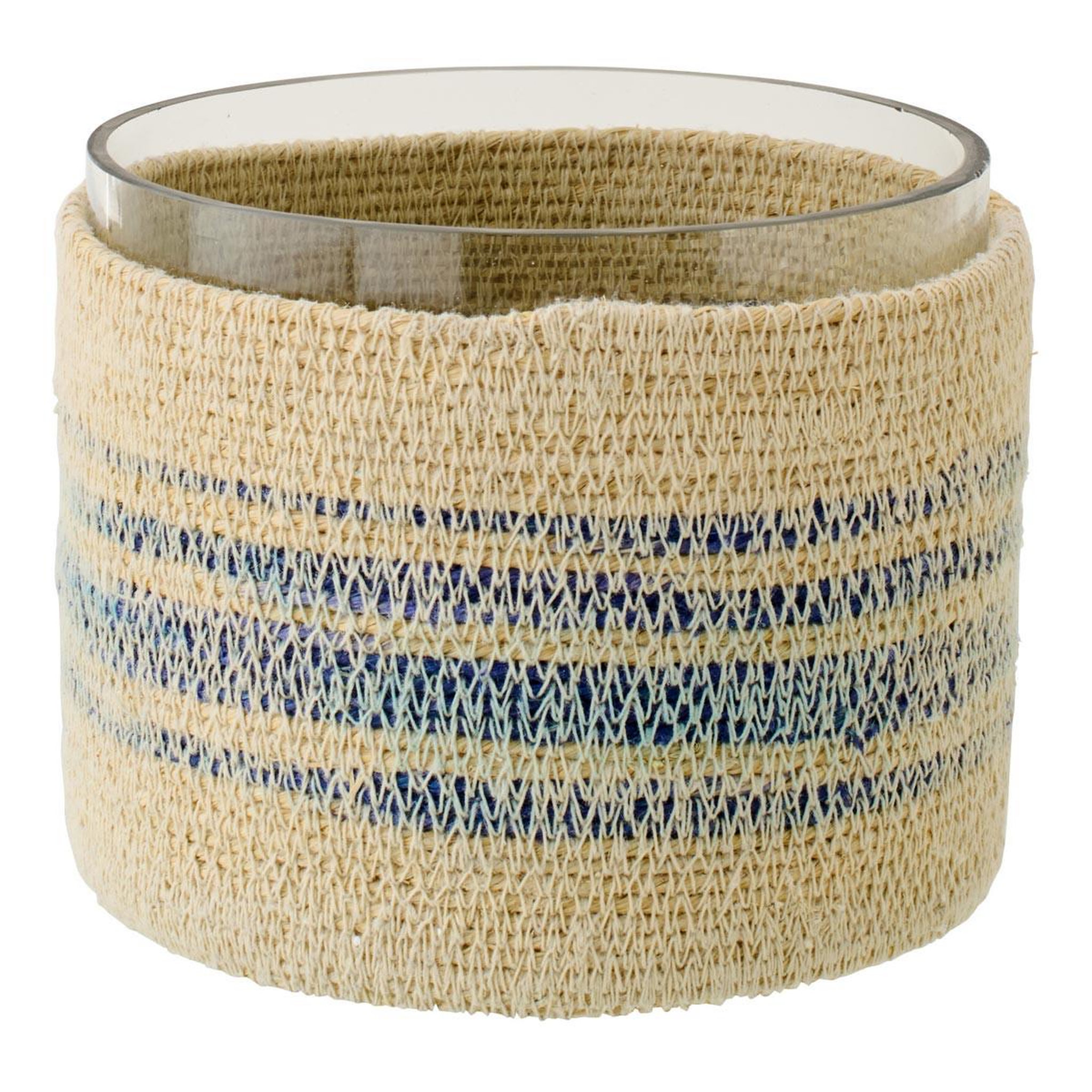 J-LINE Photophore en Jonc  Galene  15cm Naturel & Bleu