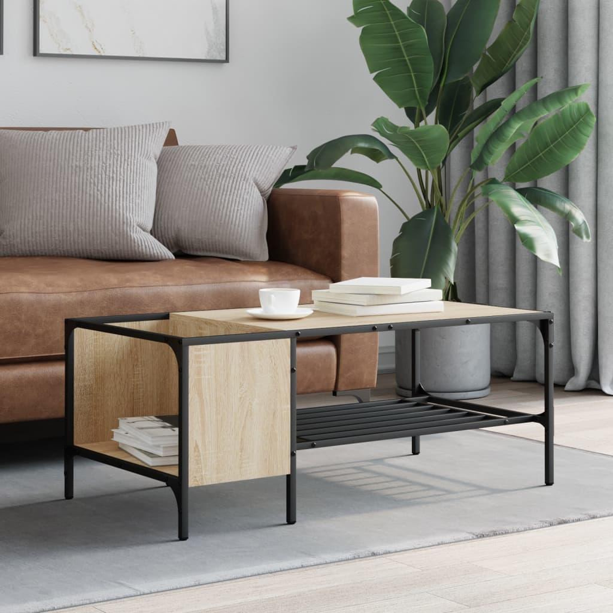 Voir la diapositive 3 : VIDAXL Table basse support chene sonoma 100x51x40cm bois d'ingenierie