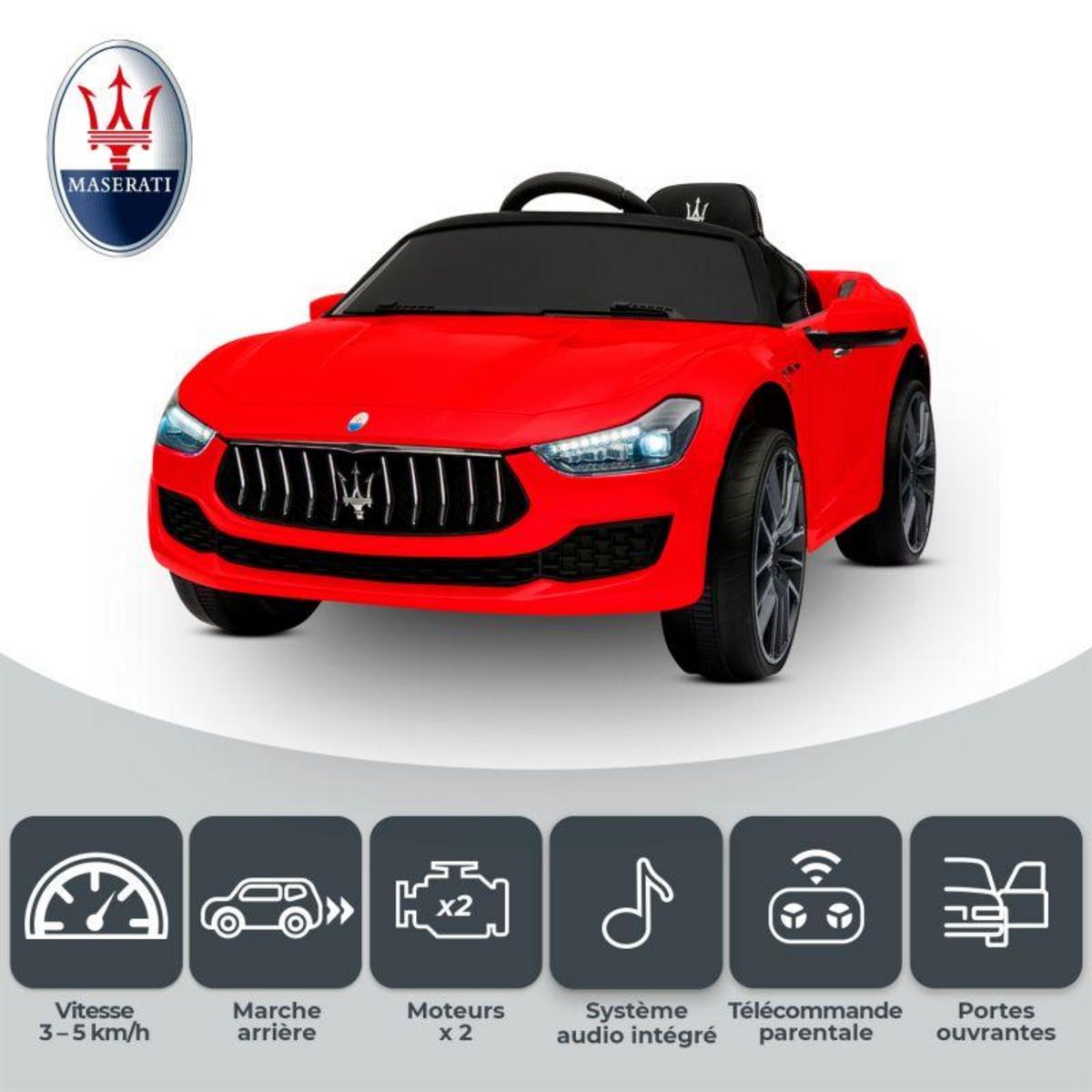 JT2D Maserati Ghibli Voiture Electrique Enfant (2 x 25W) 108 x 56 x 44 cm - Marche av/ar, Phares, Musique et Télécommande parentale