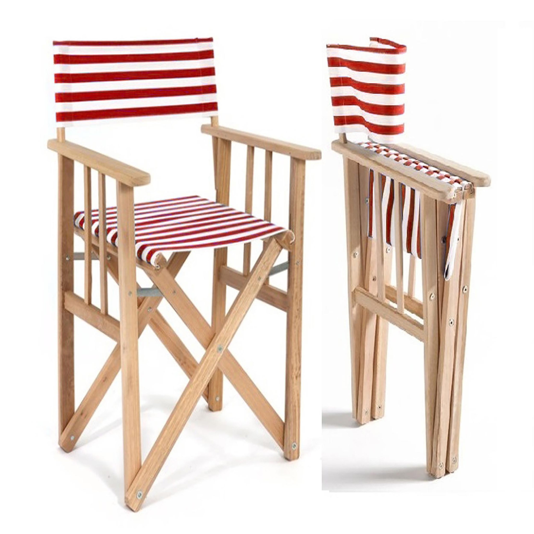 Voir la diapositive 5 : City Garden Fauteuil de jardin pliable en bois et coton rayé rouge LONA