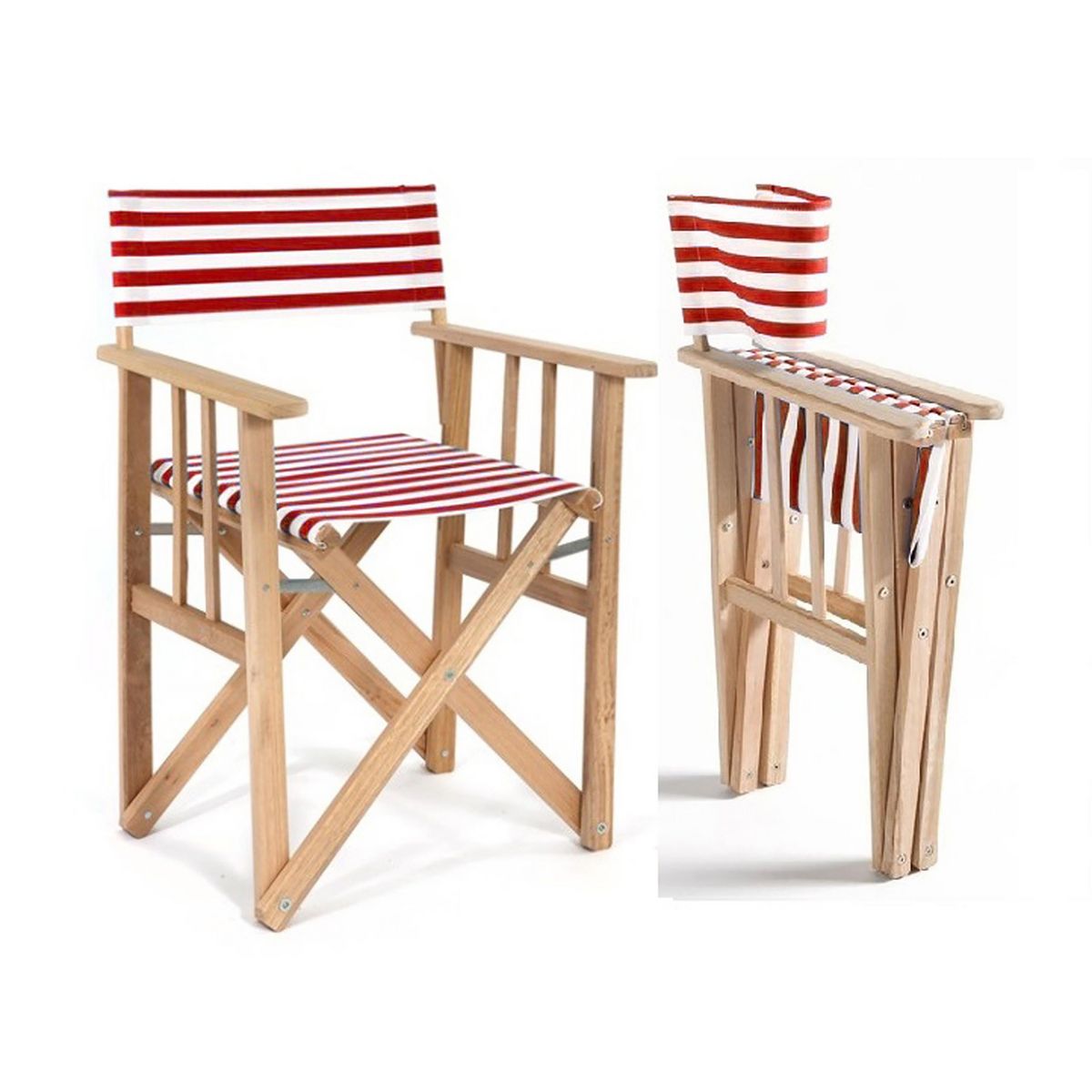 City Garden Fauteuil de jardin pliable en bois et coton rayé rouge LONA
