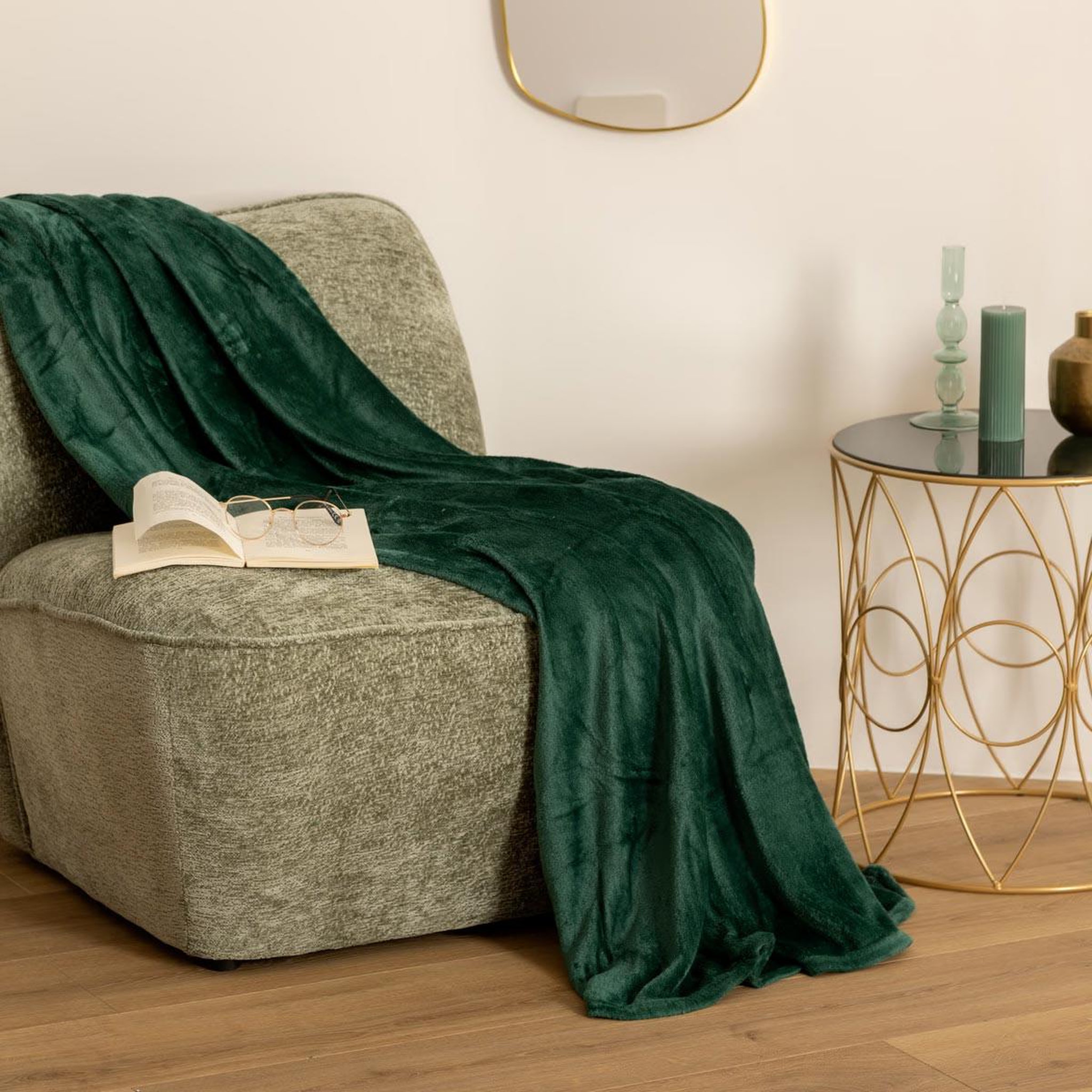 Voir la diapositive 3 : ATMOSPHERA Grand plaid en flanelle uni - 230x180 - vert émeraude