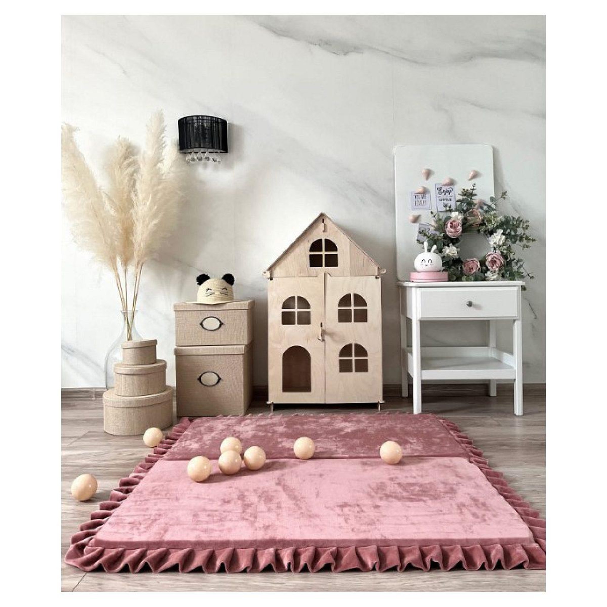 Voir la diapositive 2 : MONIO FOR KIDS Tapis de jeu pliable en velours carré 105x105 rose