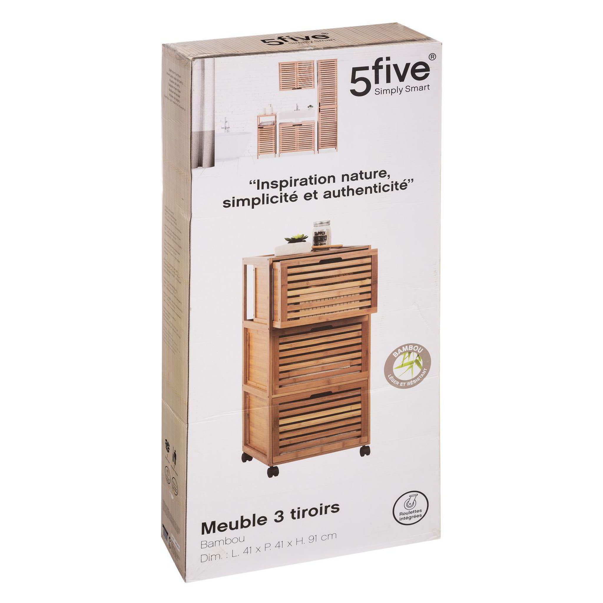 Voir la diapositive 3 : FIVE Meuble sicela en bambou 3 tiroirs - bois