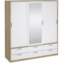 Voir la diapositive 1 : MARKET24 Armoire - Décor Blanc et chene + miroir - 3 portes coulissantes - 6 tiroirs - L181,4 x P60,25 x H200 cm - ONTARIO