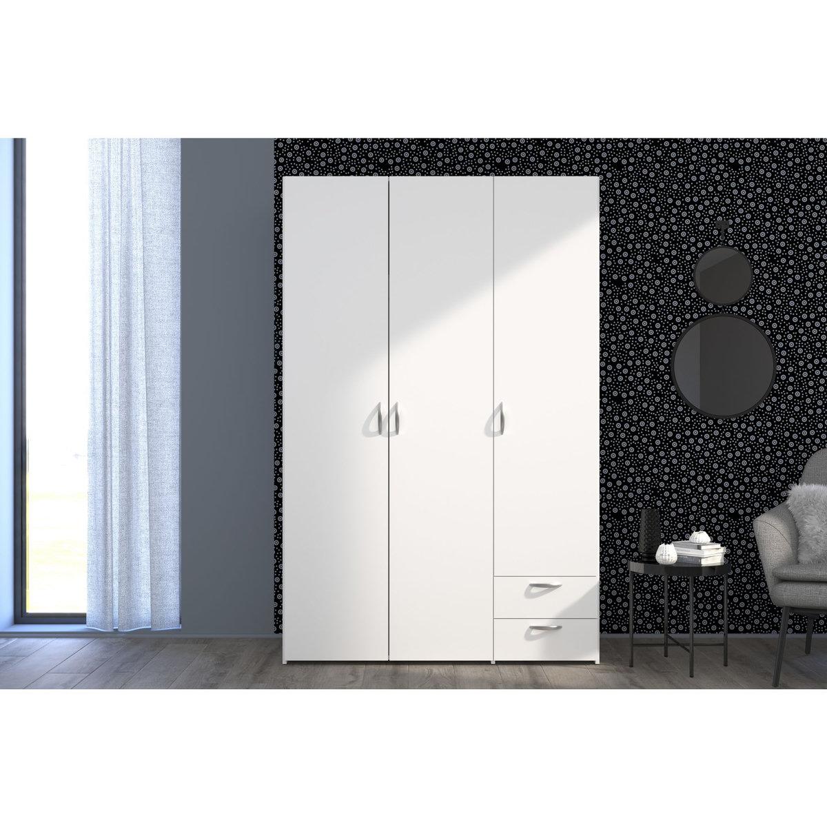 Armoire 3 portes 2 tiroirs L120cm DAISY