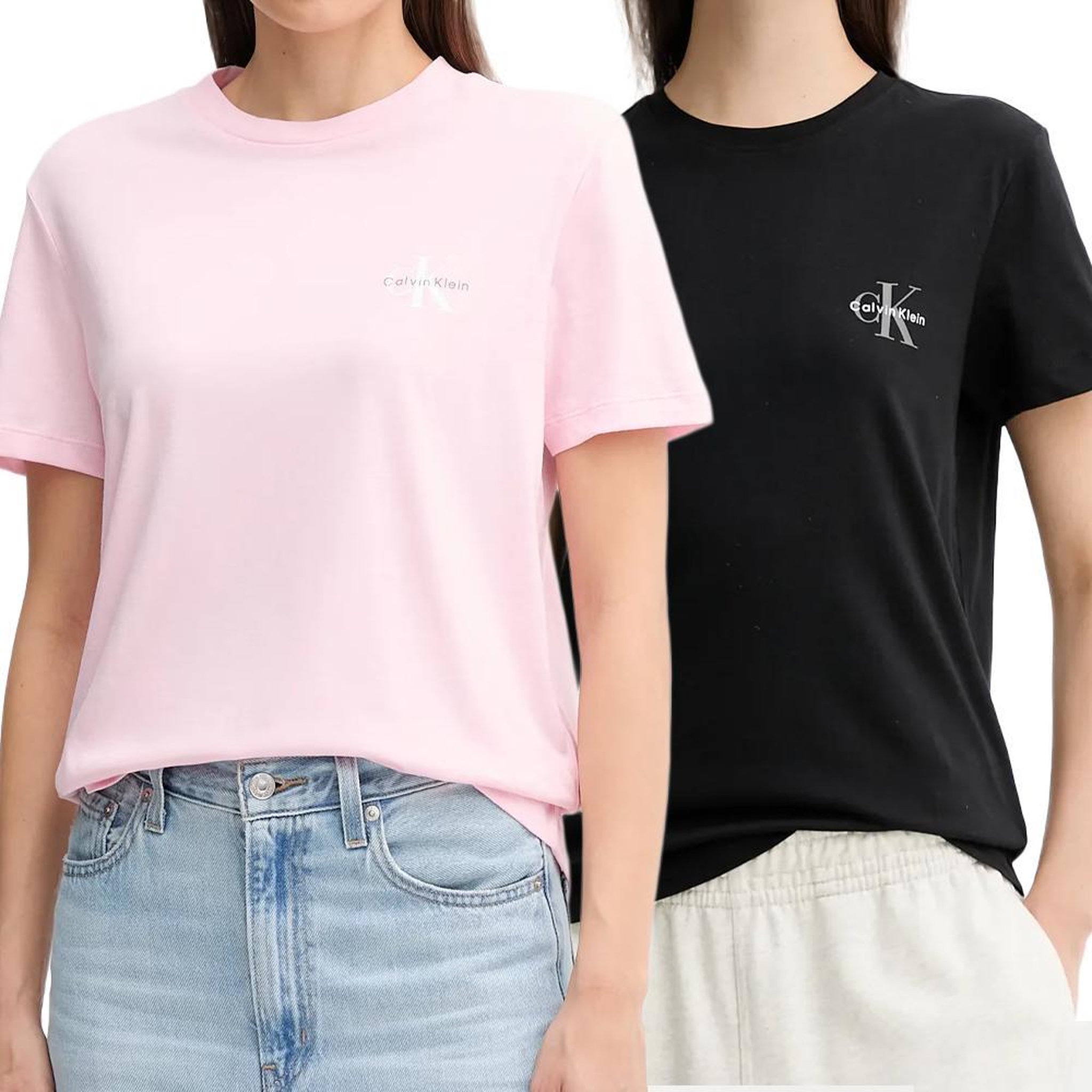 CALVIN KLEIN JEANS Lot de 2 T-Shirt Noir/Rose Femme Calvin Klein Jeans Monologo. Coloris disponibles : Rose
