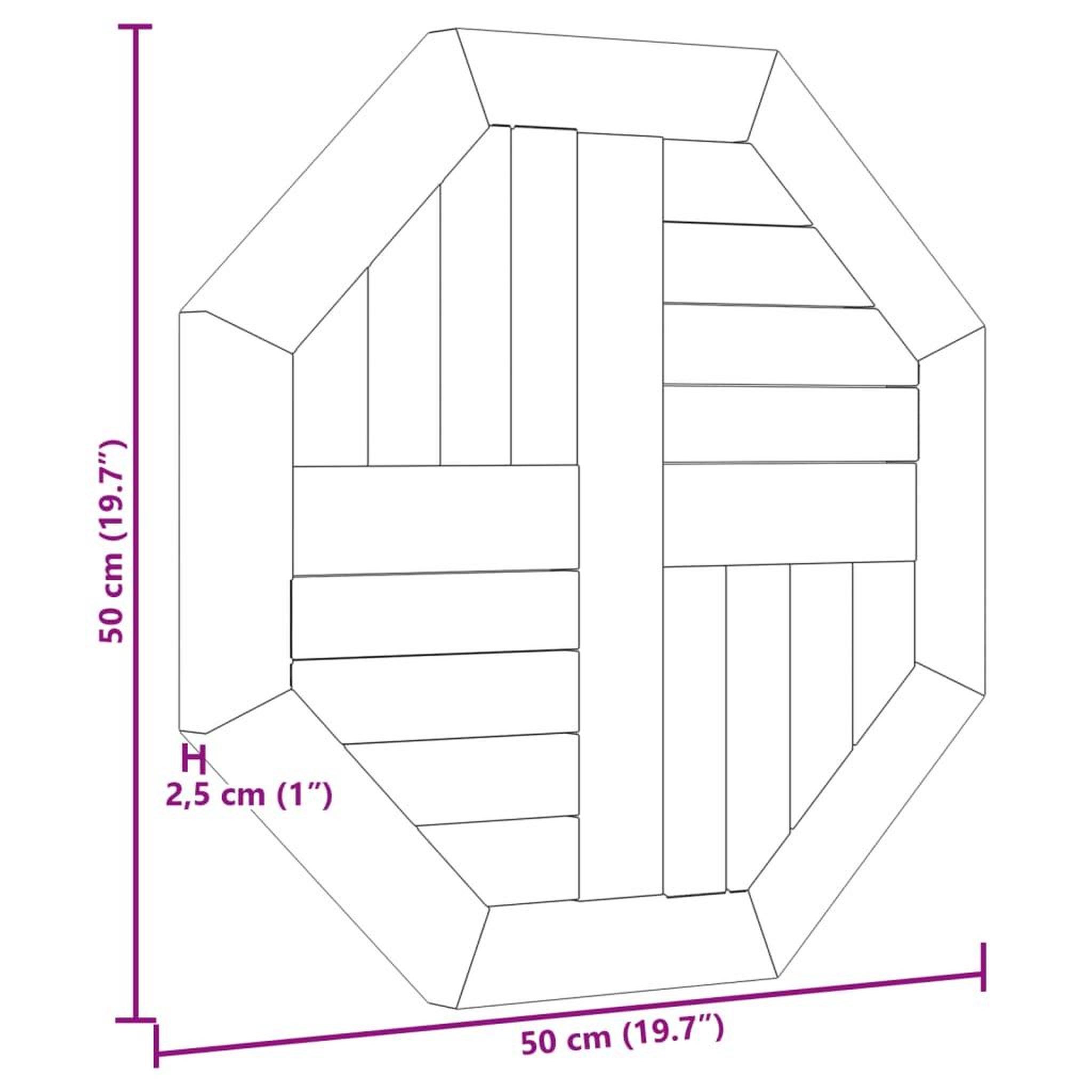 Voir la diapositive 6 : VIDAXL Dessus de table 50x50x2,5 cm octogonal bois de teck massif