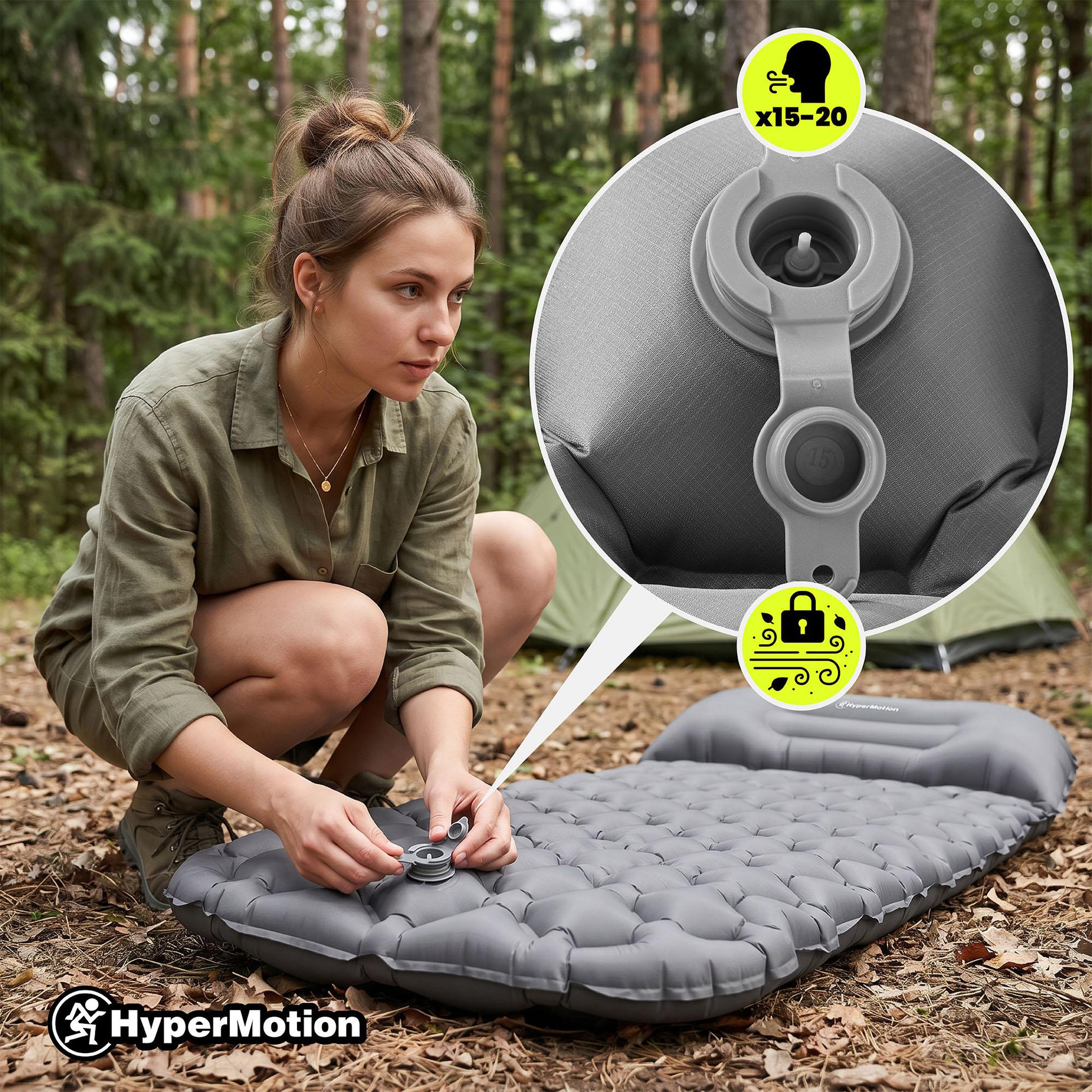 Voir la diapositive 5 : HYPERMOTION Matelas gonflable de camping HyperMotion Campmat 190 x 56 cm avec oreiller intégrés-
