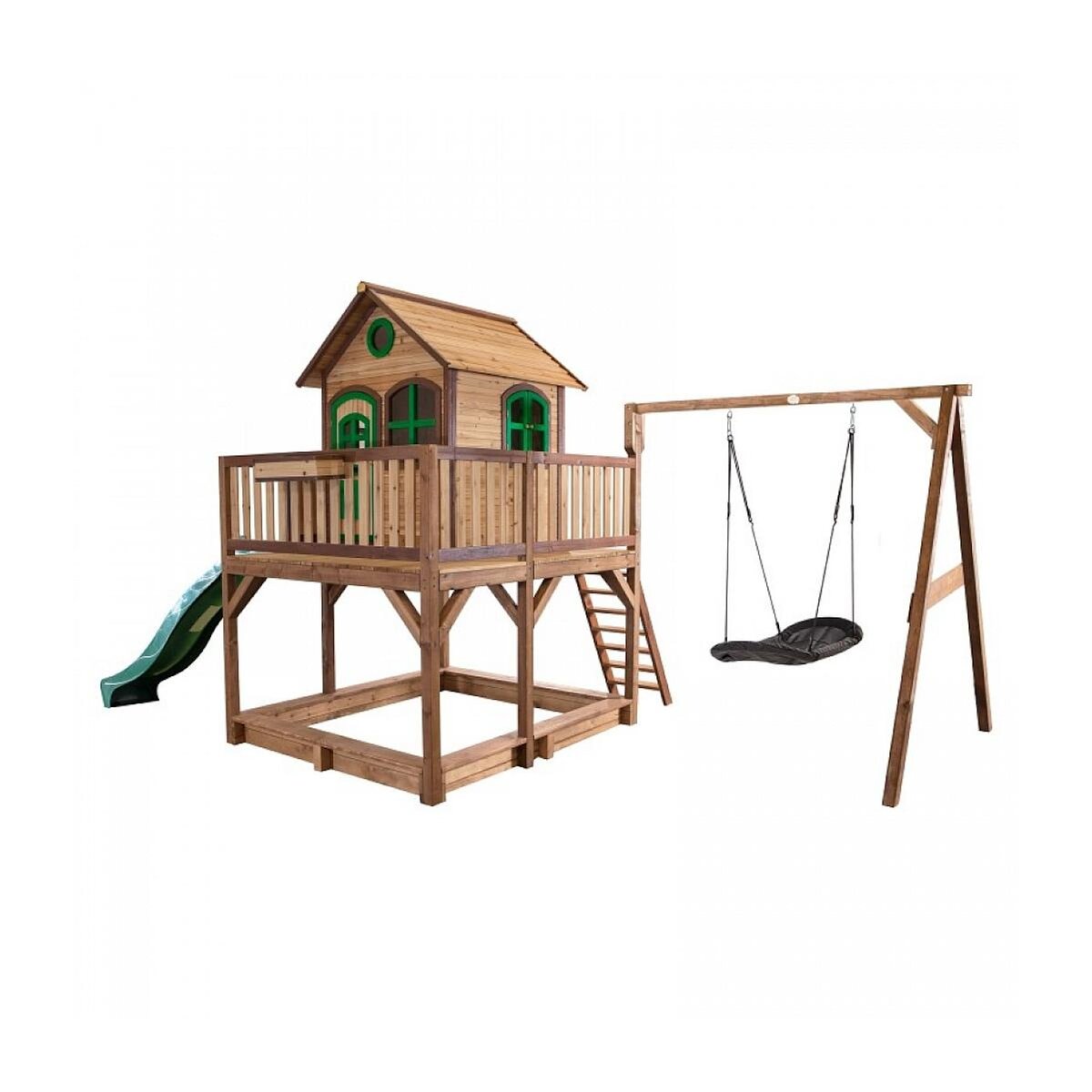 Axi House AXI Maisonnette Liam avec balancoire Nid ovale Roxy Brun Vert avec Toboggan Vert