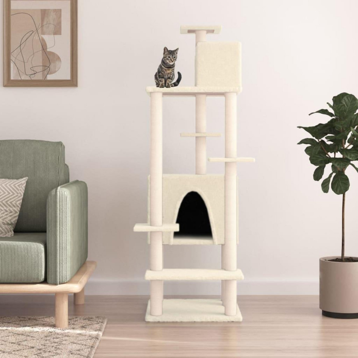 VIDAXL Arbre a chat avec griffoirs en sisal Creme 154 cm