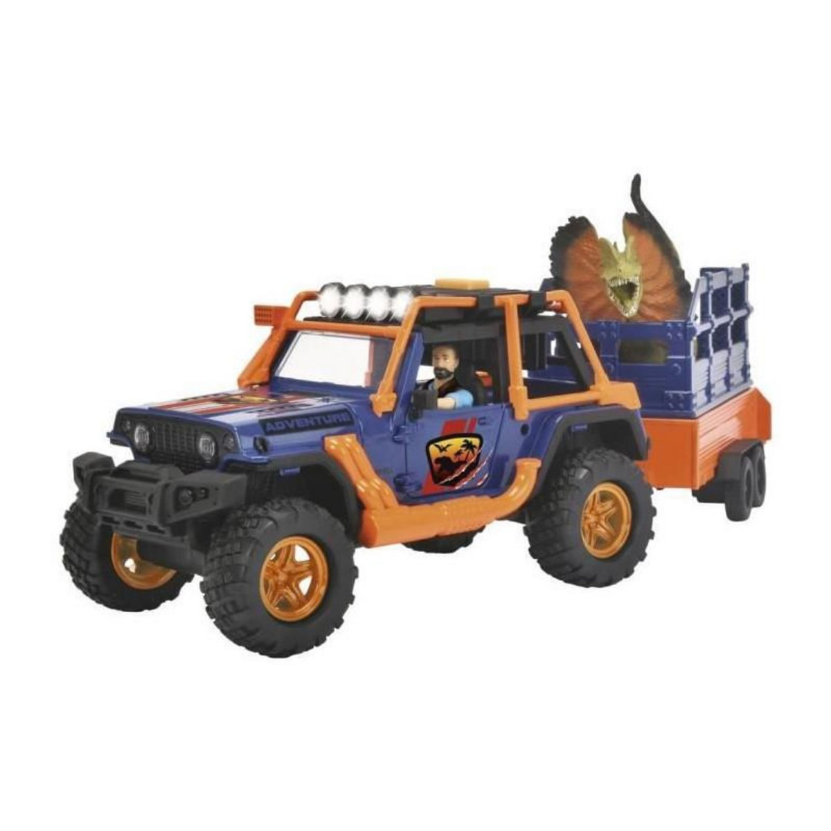 SIMBA.DICKIE.GROUP Dickie - Commandant de Dinosaures - 1 Jeep Wrangler avec remorque + 1 figurine articulée + 2 dinosaures