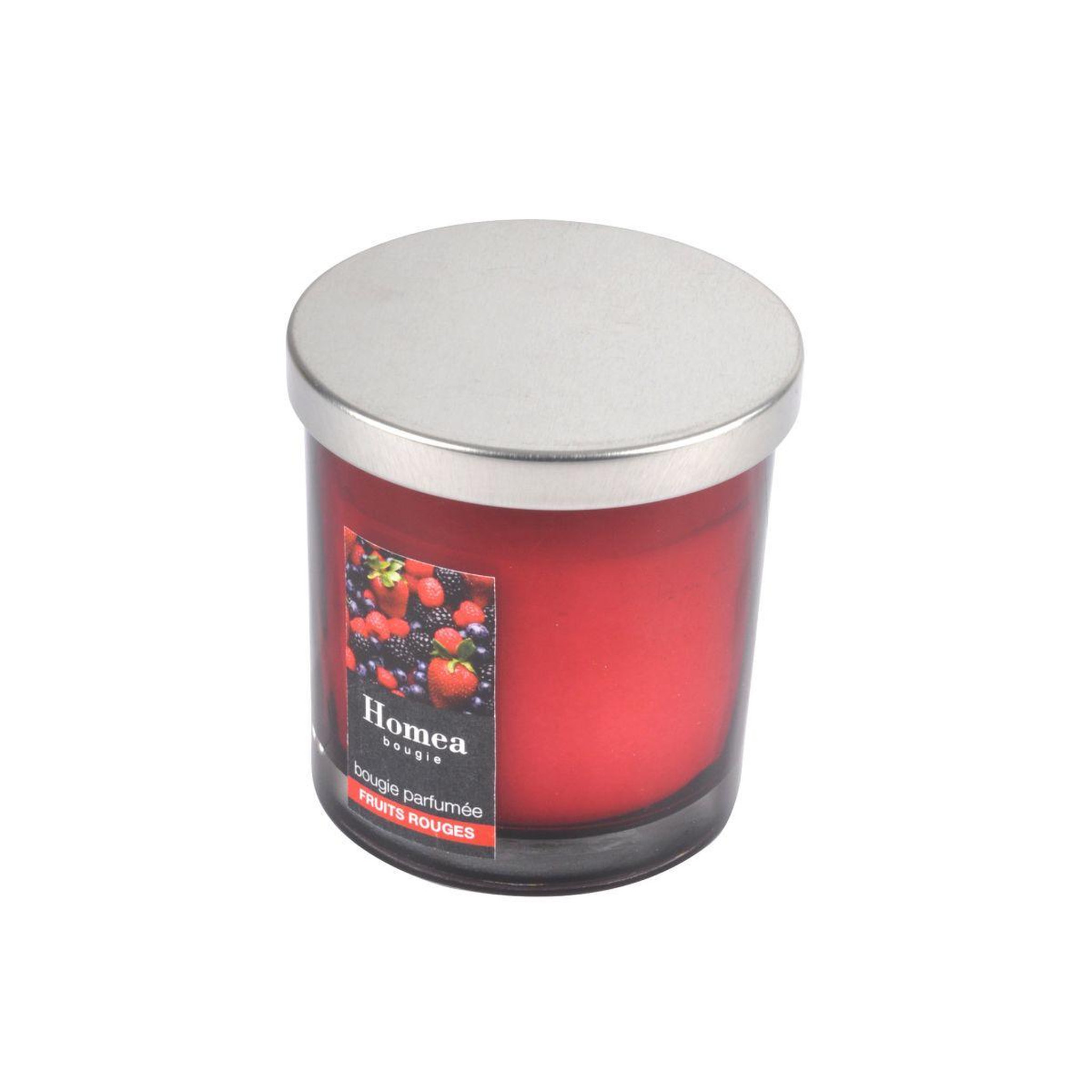 Voir la diapositive 2 : HOMEA Bougie parfumée couvercle  essentiel  8cm fruits rouges
