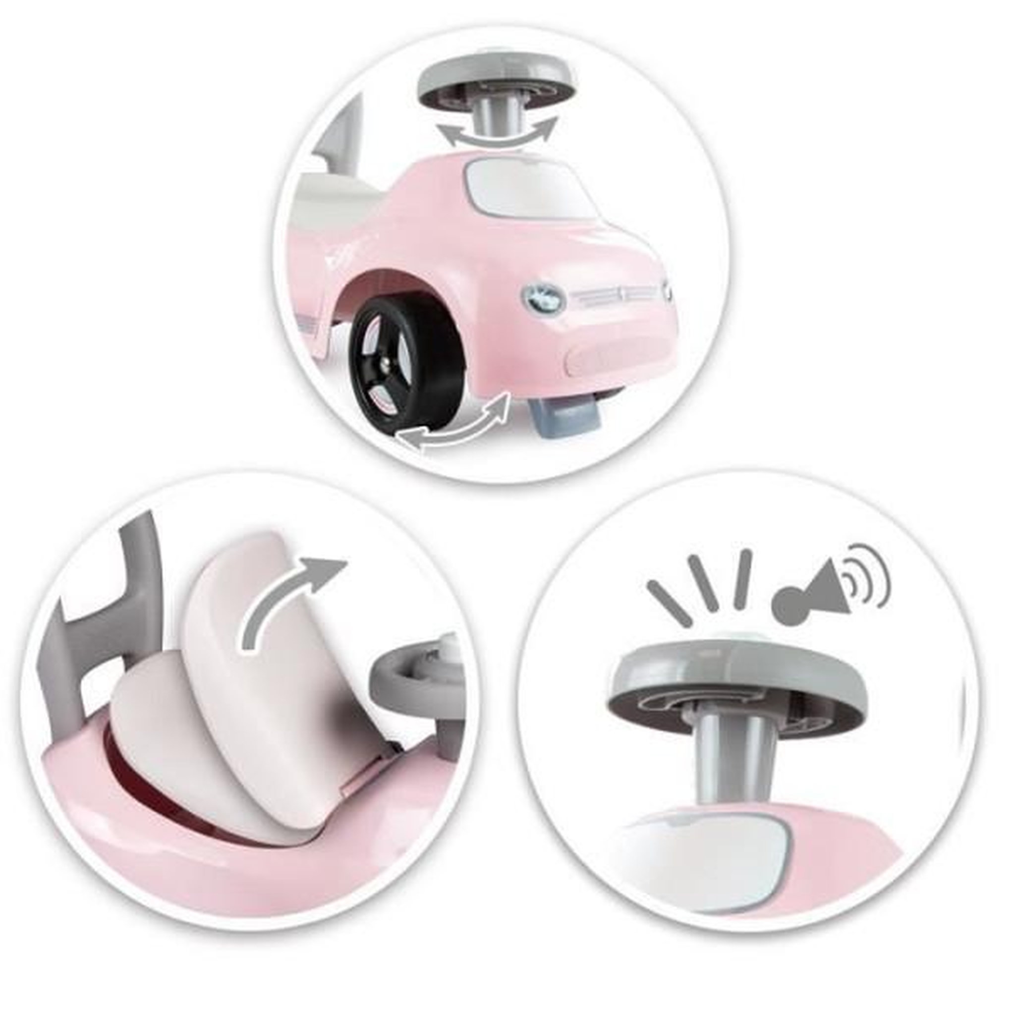 Voir la diapositive 2 : SMOBY Porteur trotteur smoby -  enfant 2 en 1 - auto rose - coffre sous la selle + klaxon - des 10 mois - fabrication française
