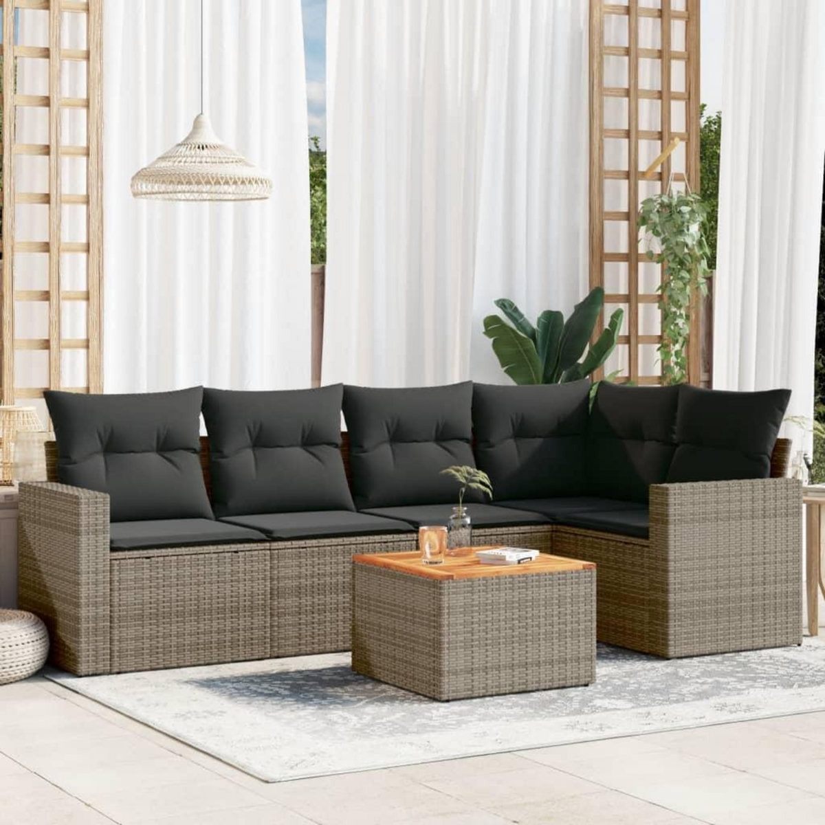 VIDAXL Salon de jardin 6 pcs avec coussins gris resine tressee