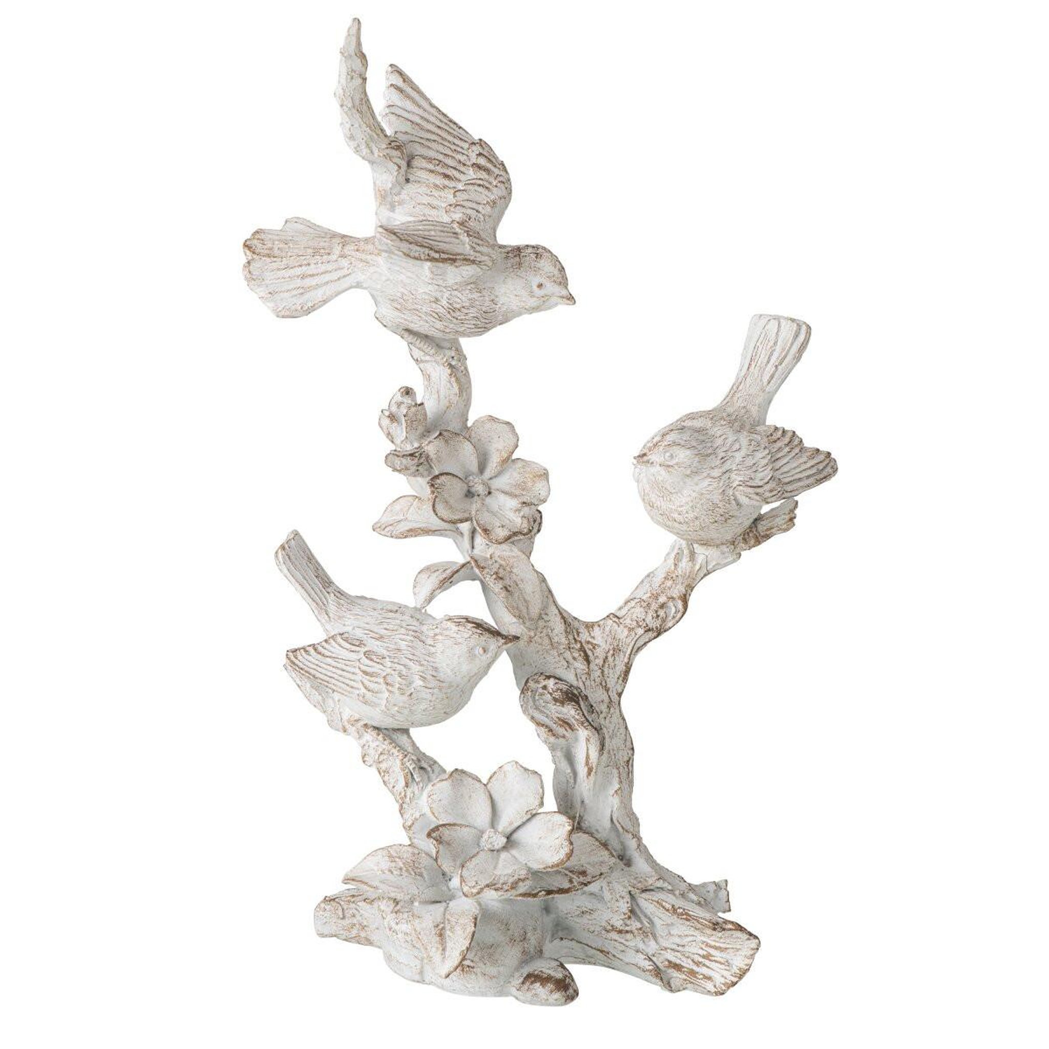 J-LINE Statuette déco oiseaux en argile  janna  37cm écru
