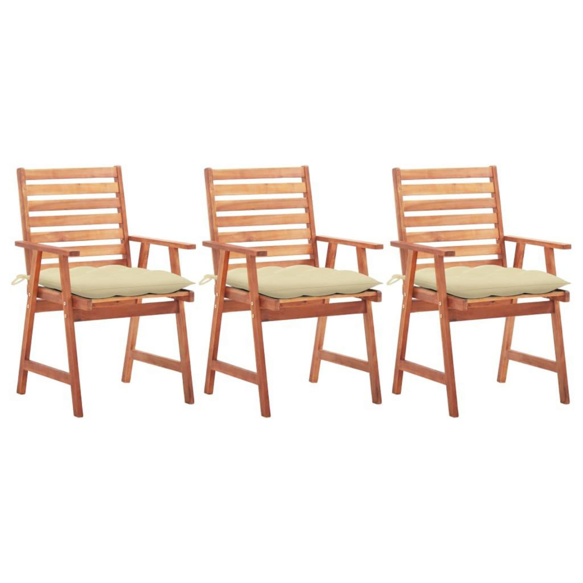 VIDAXL Chaises a manger d'exterieur lot de 3 et coussins Acacia massif