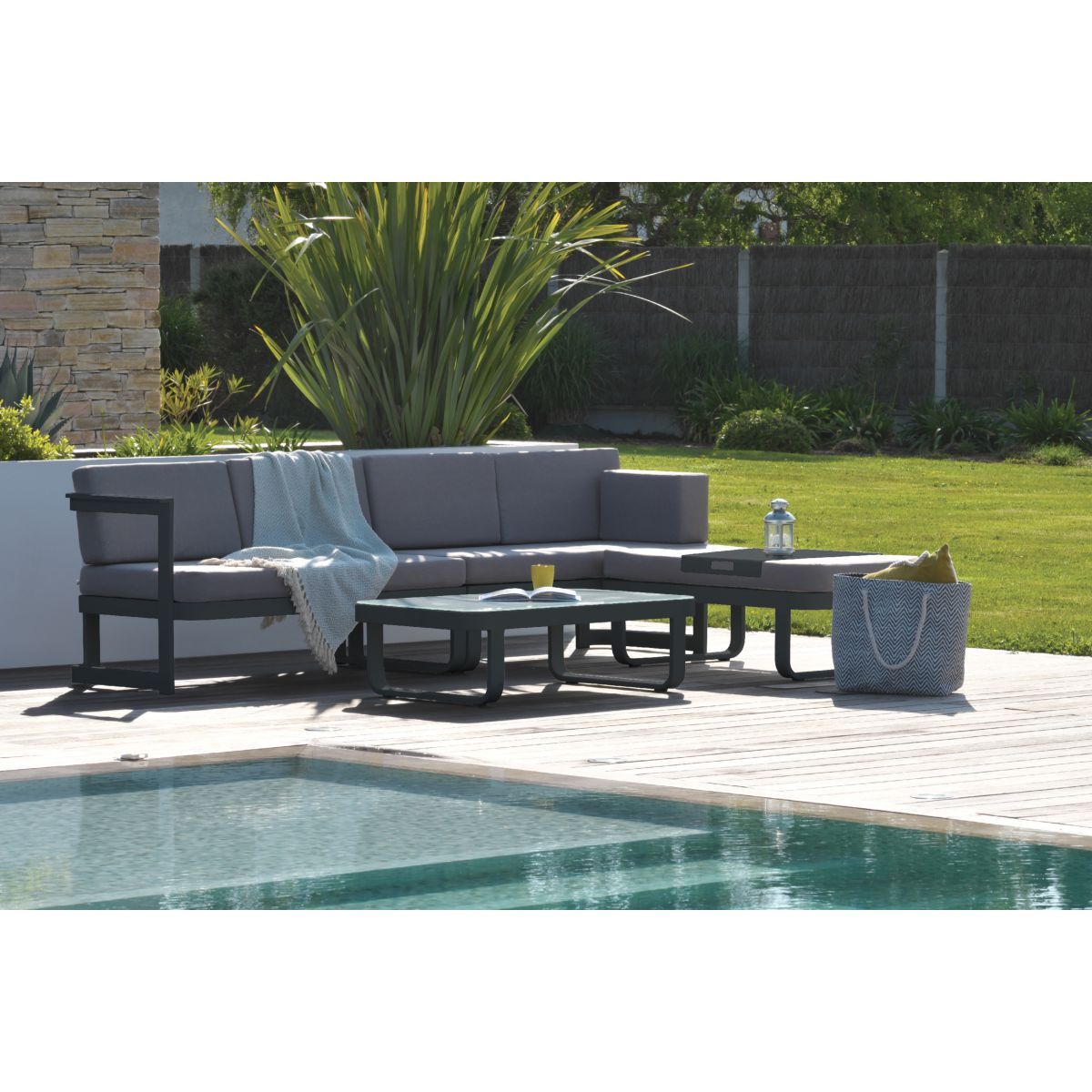 DCB GARDEN Salon bas de jardin 6 personnes en aluminium anthracite BARCELONA