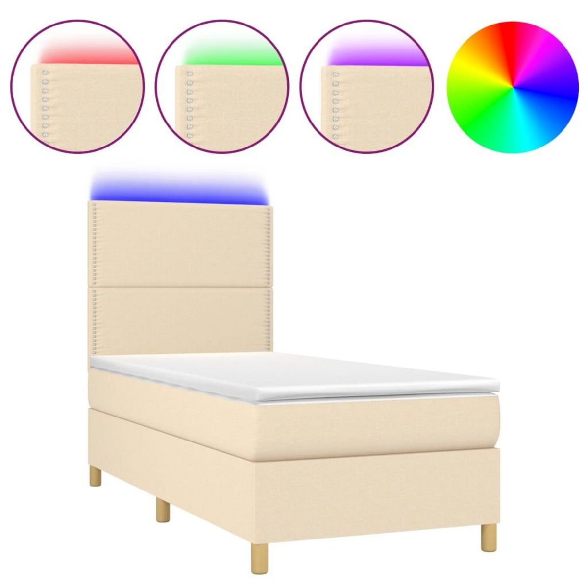 VIDAXL Sommier a lattes de lit et matelas et LED Creme 80x200cm Tissu