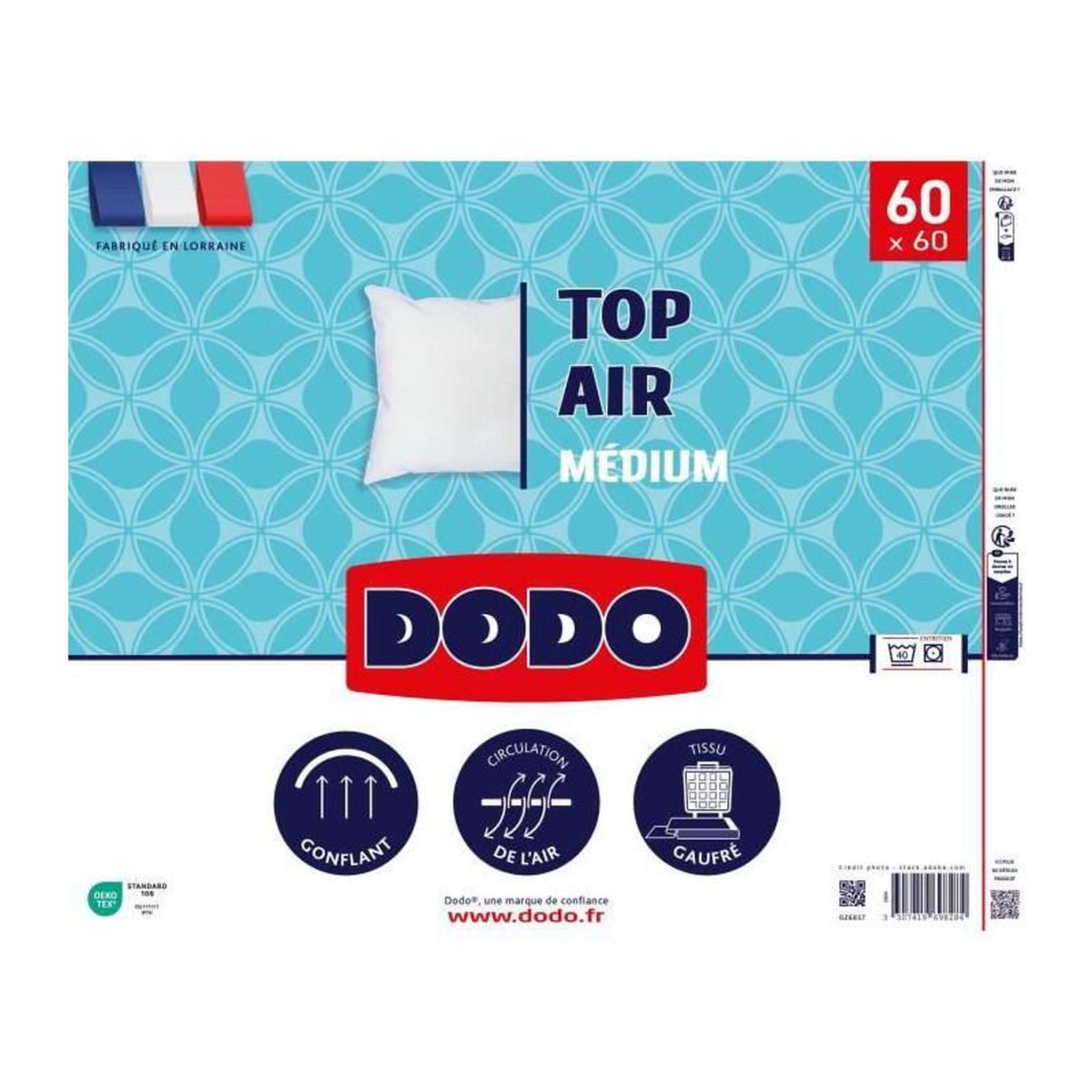 Voir la diapositive 2 : DODO Oreiller - DODO - MEDIUM TOP AIR - 60 x 60 cm - Blanc