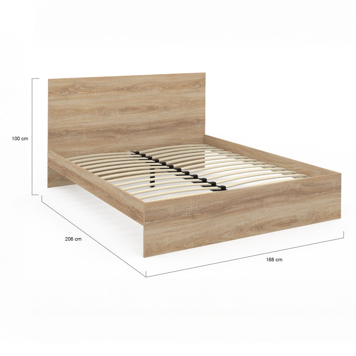 ID MARKET Lit double OMAHA avec tête de lit et sommier 160 x 200 cm façon hêtre