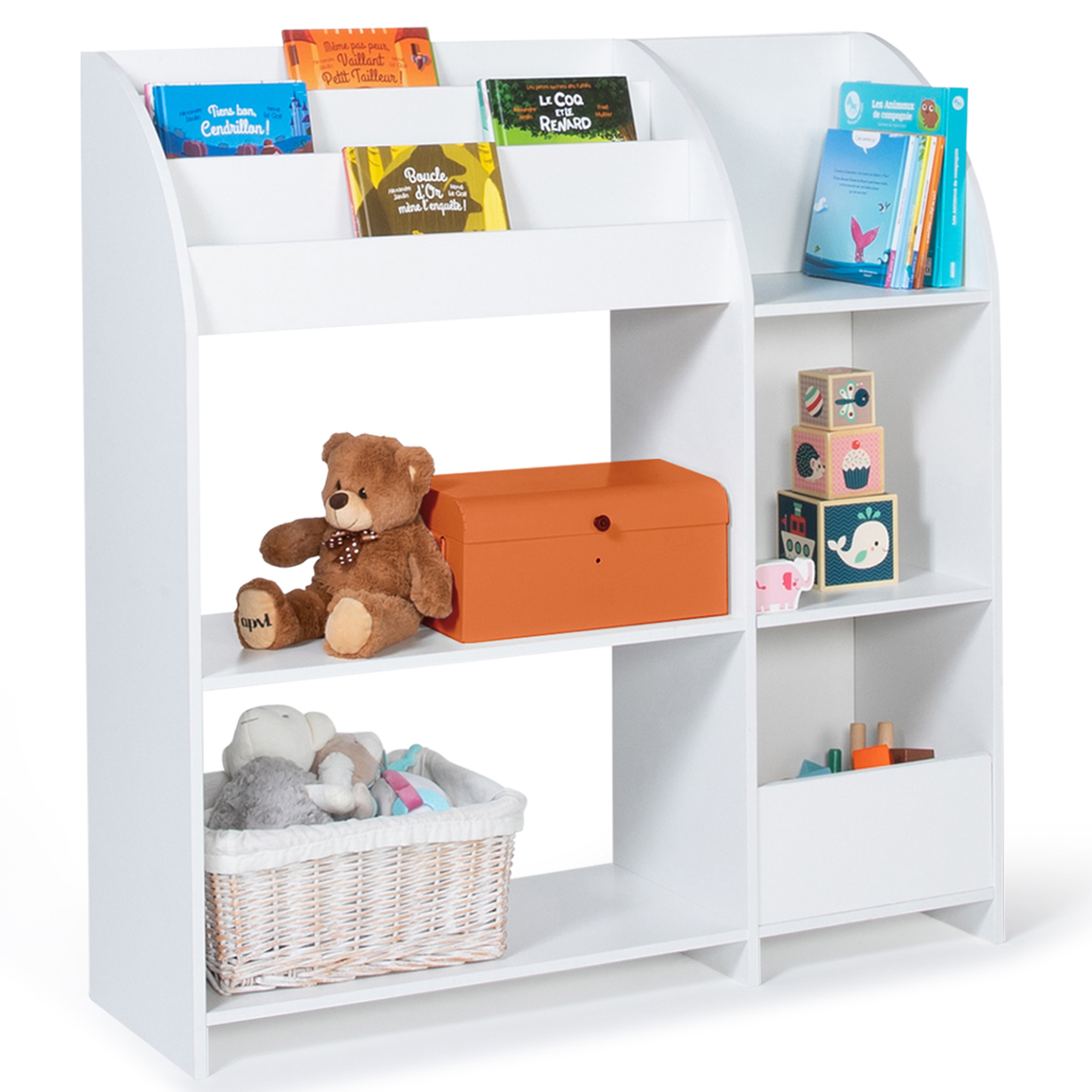 ID MARKET Meuble de rangement emma étagère jouets et bibliothèque enfant en bois blanc