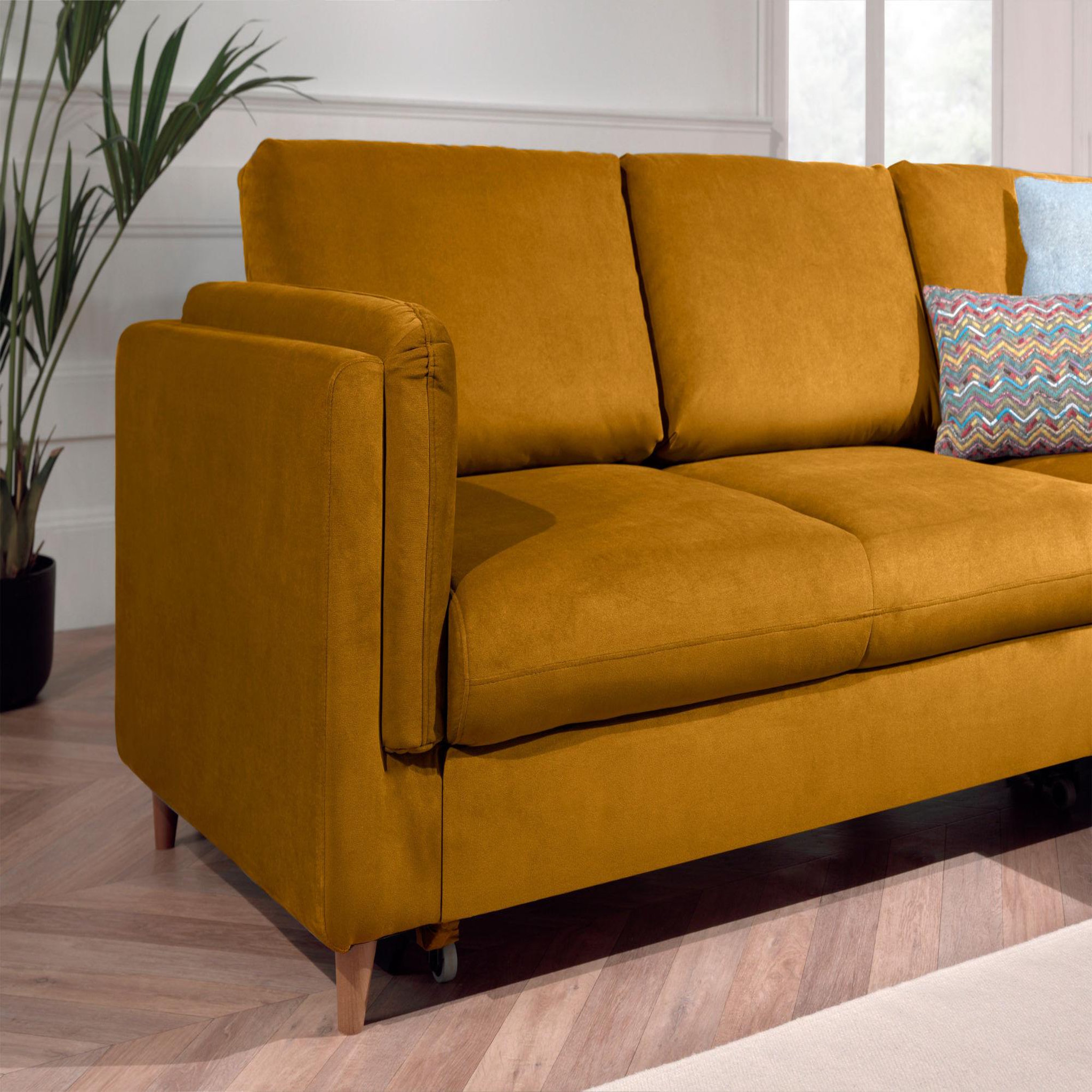 Voir la diapositive 4 : BEST MOBILIER Brooke - canapé d'angle droit - convertible - 5 places - en velours