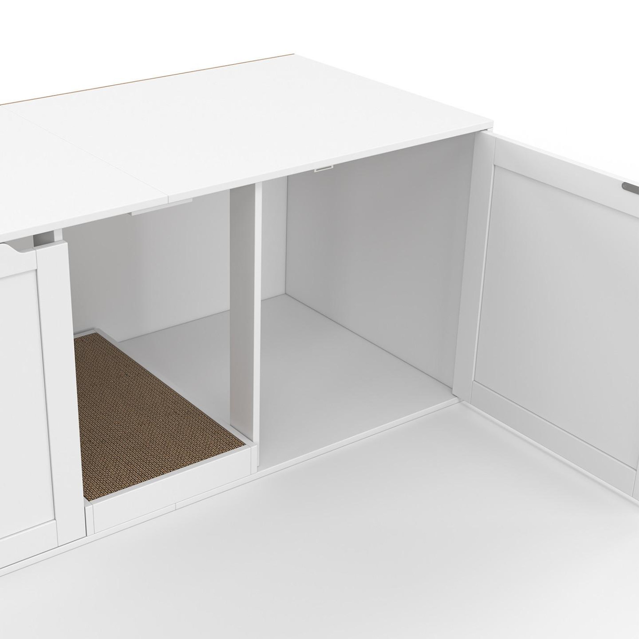 Voir la diapositive 6 : ID MARKET Maison de toilette chat XL cache-litière 2 portes et griffoir bois blanc