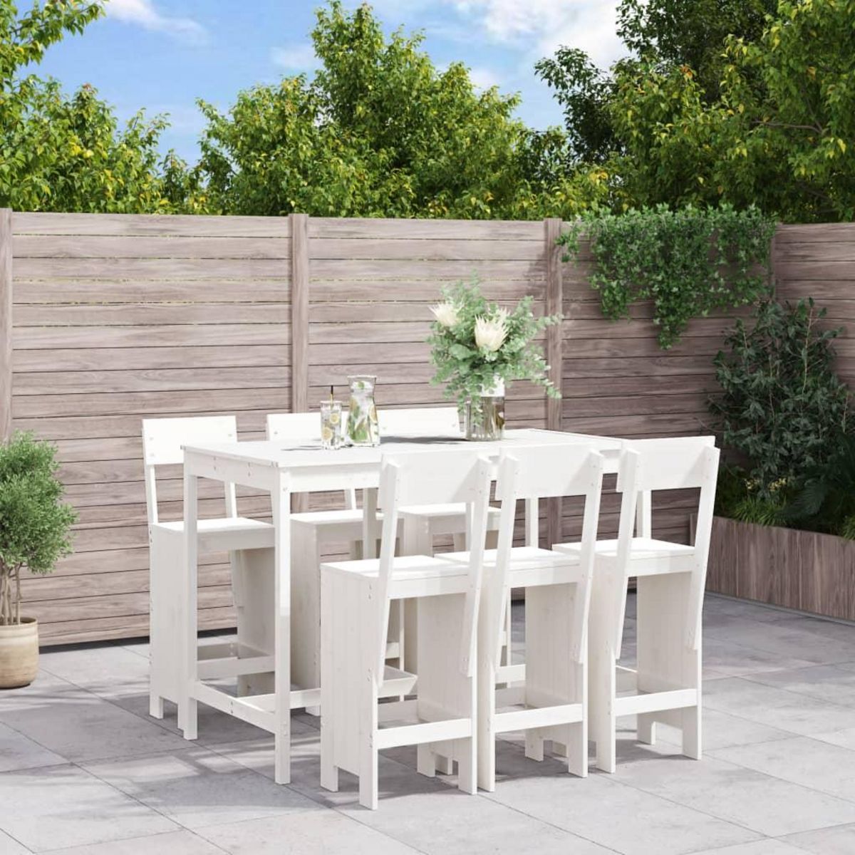 VIDAXL Ensemble de bar de jardin 7 pcs blanc bois de pin massif