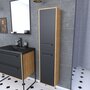 Aurlane Colonne de salle de bain chene brun 30x35x150 cm avec 2 portes et poignees noir mat - STRUCTURA F083