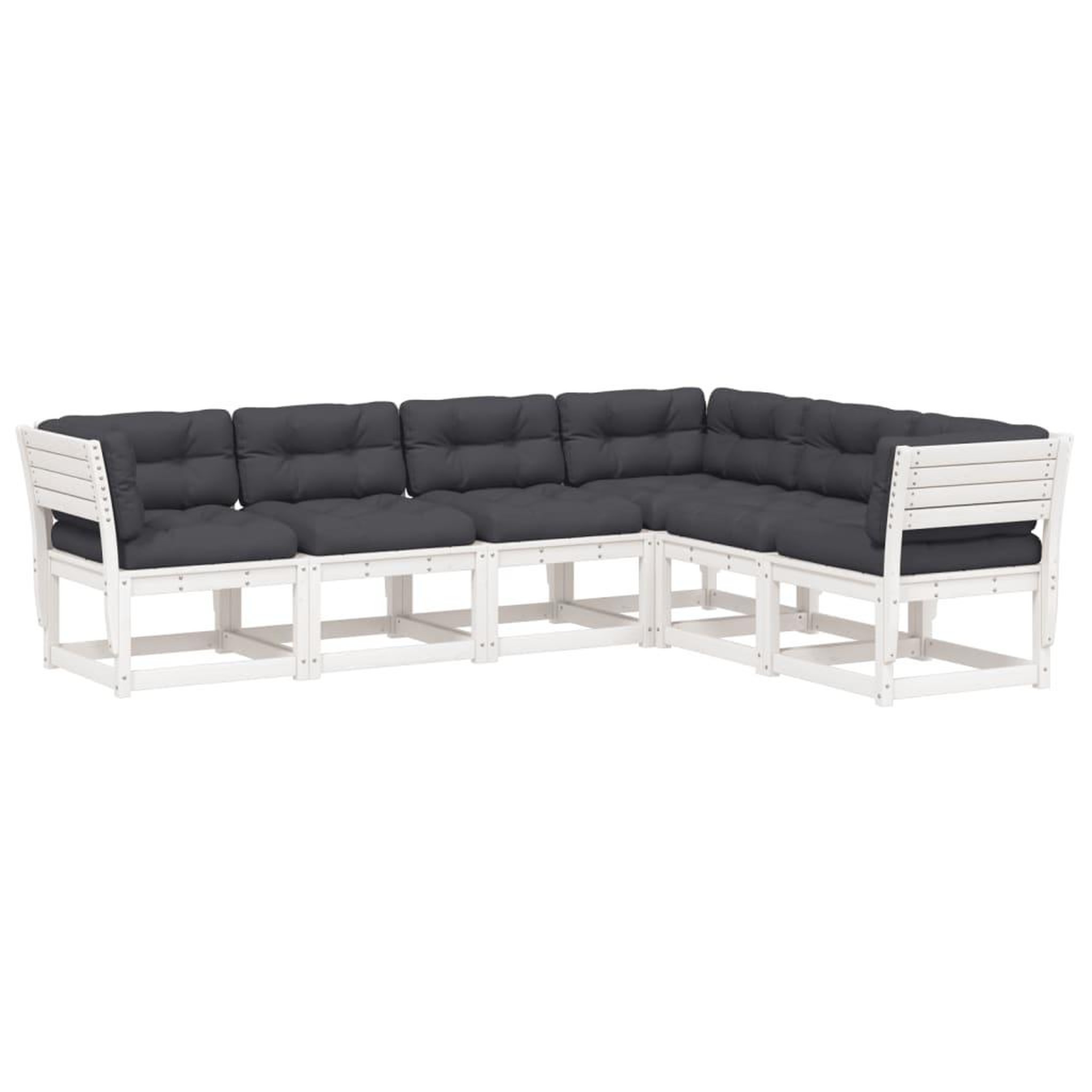 Voir la diapositive 2 : VIDAXL Salon de jardin 6 pcs avec coussins blanc bois massif de pin