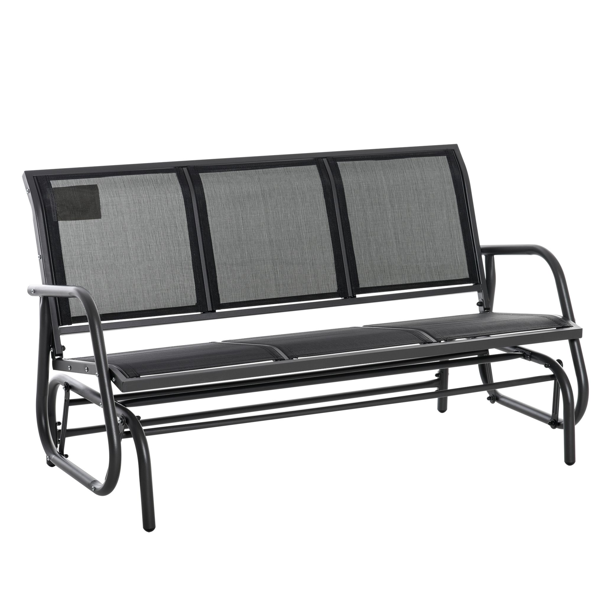 OUTSUNNY Banc à bascule de jardin 3 places design contemporain grand confort accoudoirs assise et dossier ergonomique acier textilène noir