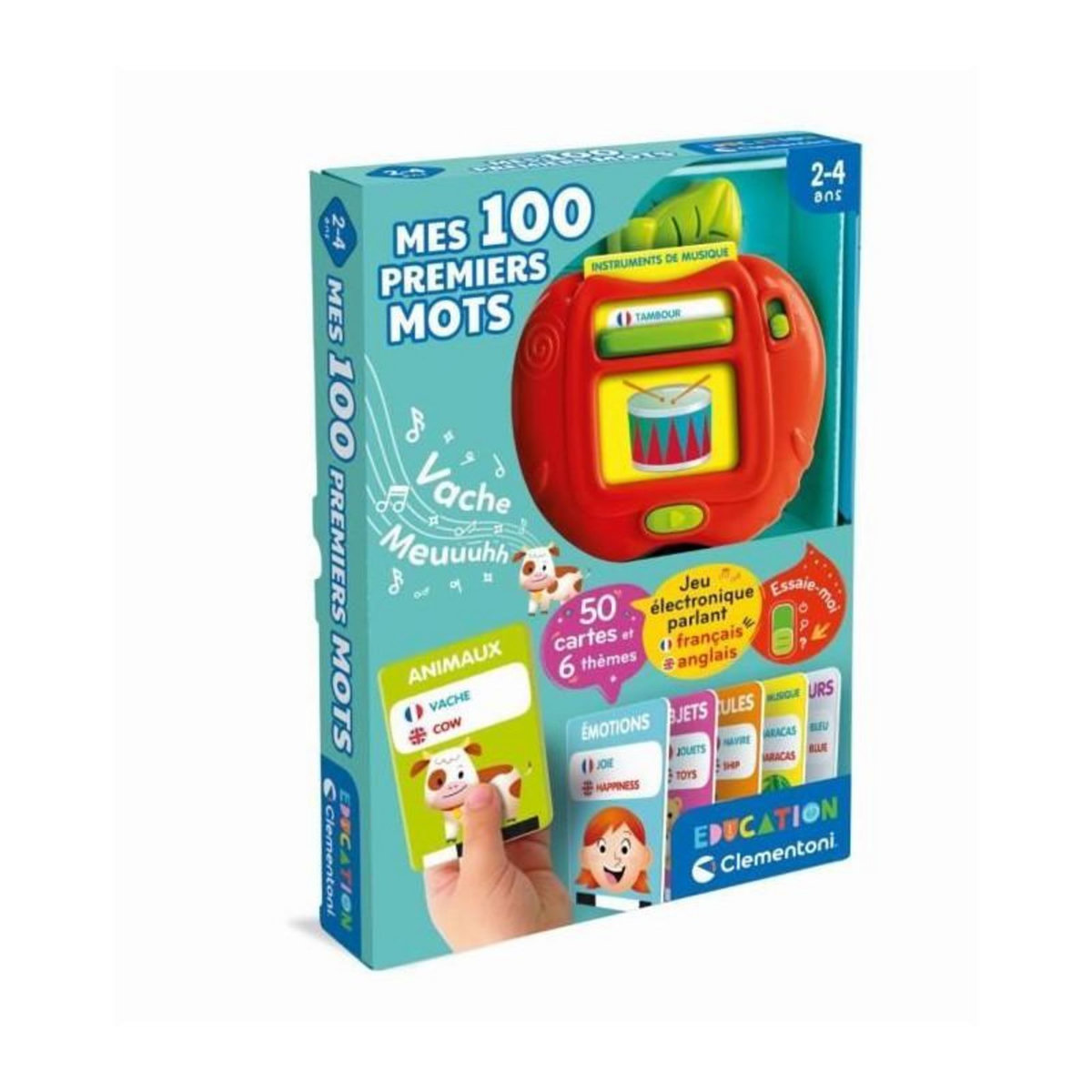 CLEMENTONI CLEMENTONI - Mes 100 premiers mots Bilingue - Jouets éducatifs - 2 modes de jeux : Quiz et découverte - Sons et comptines