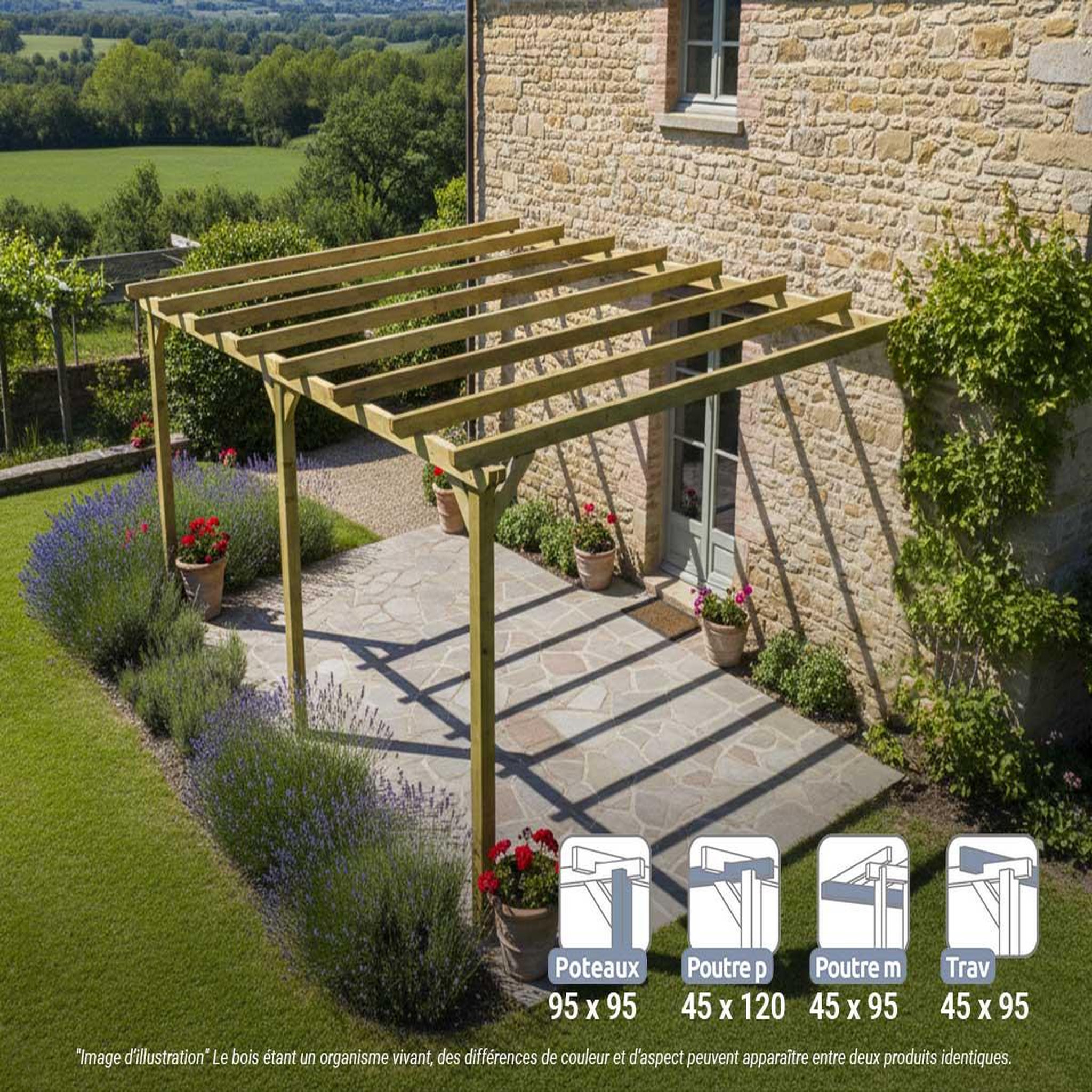 JARDIDECO Pergola adossée en bois massif saint-denis 510 x 420 cm - maderland