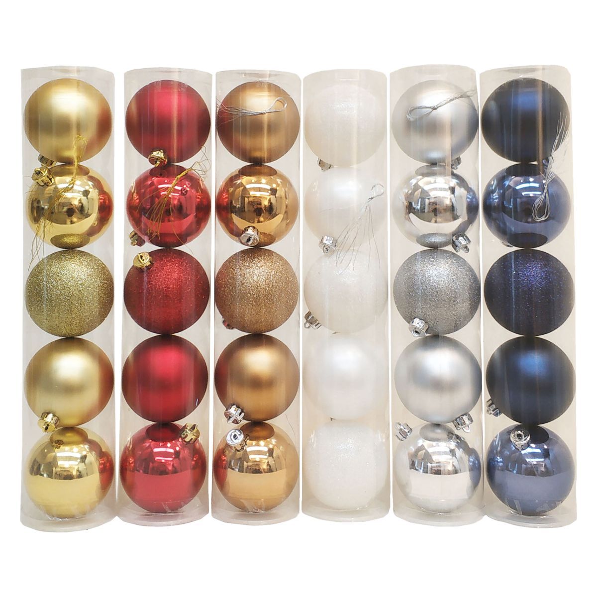 ACTUEL Lot 5 boules de noël en plastique Ø 8 cm paillettes blanc