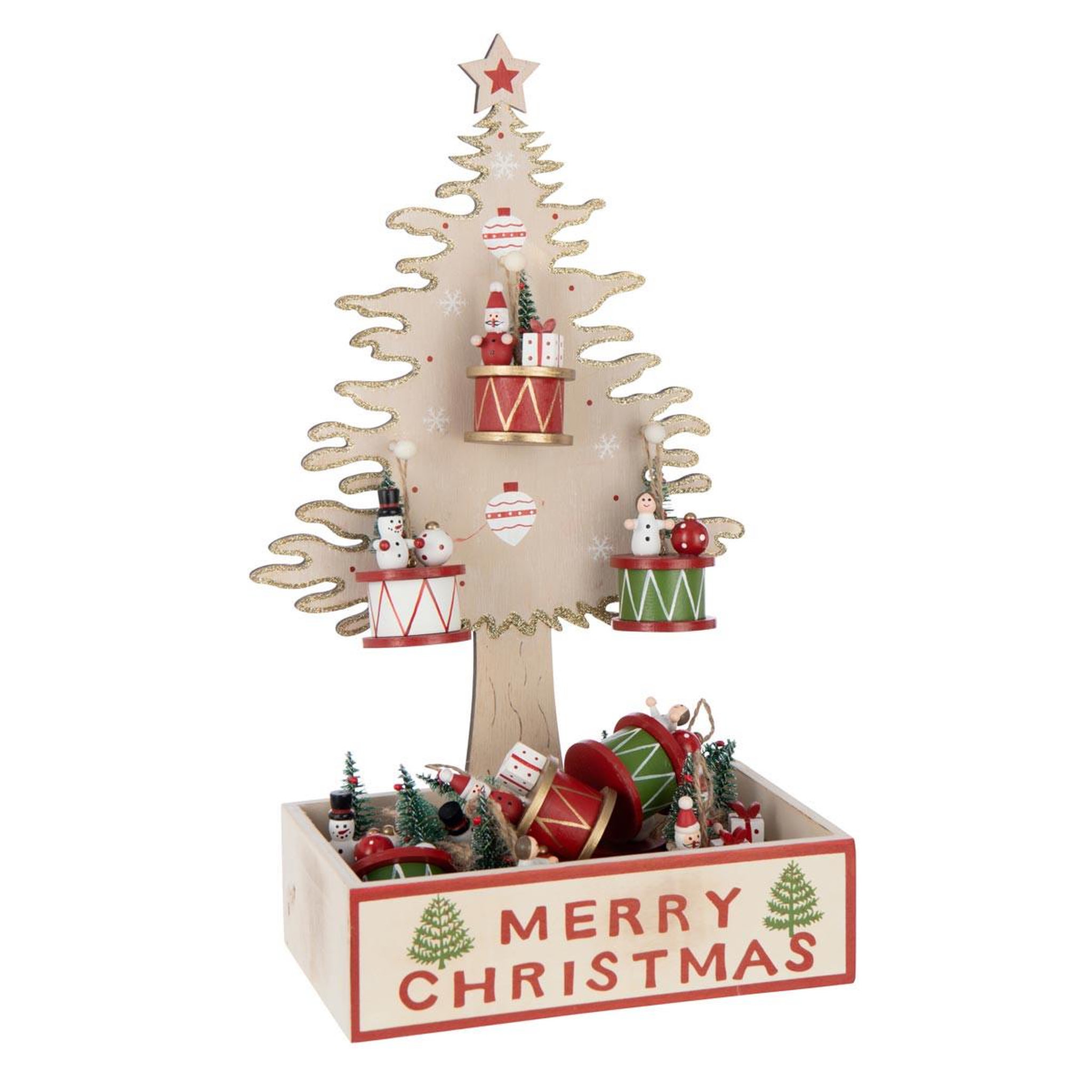 J-LINE Arbre de noël déco  merry christmas  41cm naturel