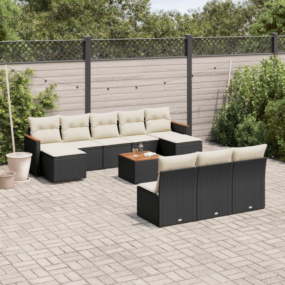VIDAXL Salon de jardin 11 pcs avec coussins noir resine tressee