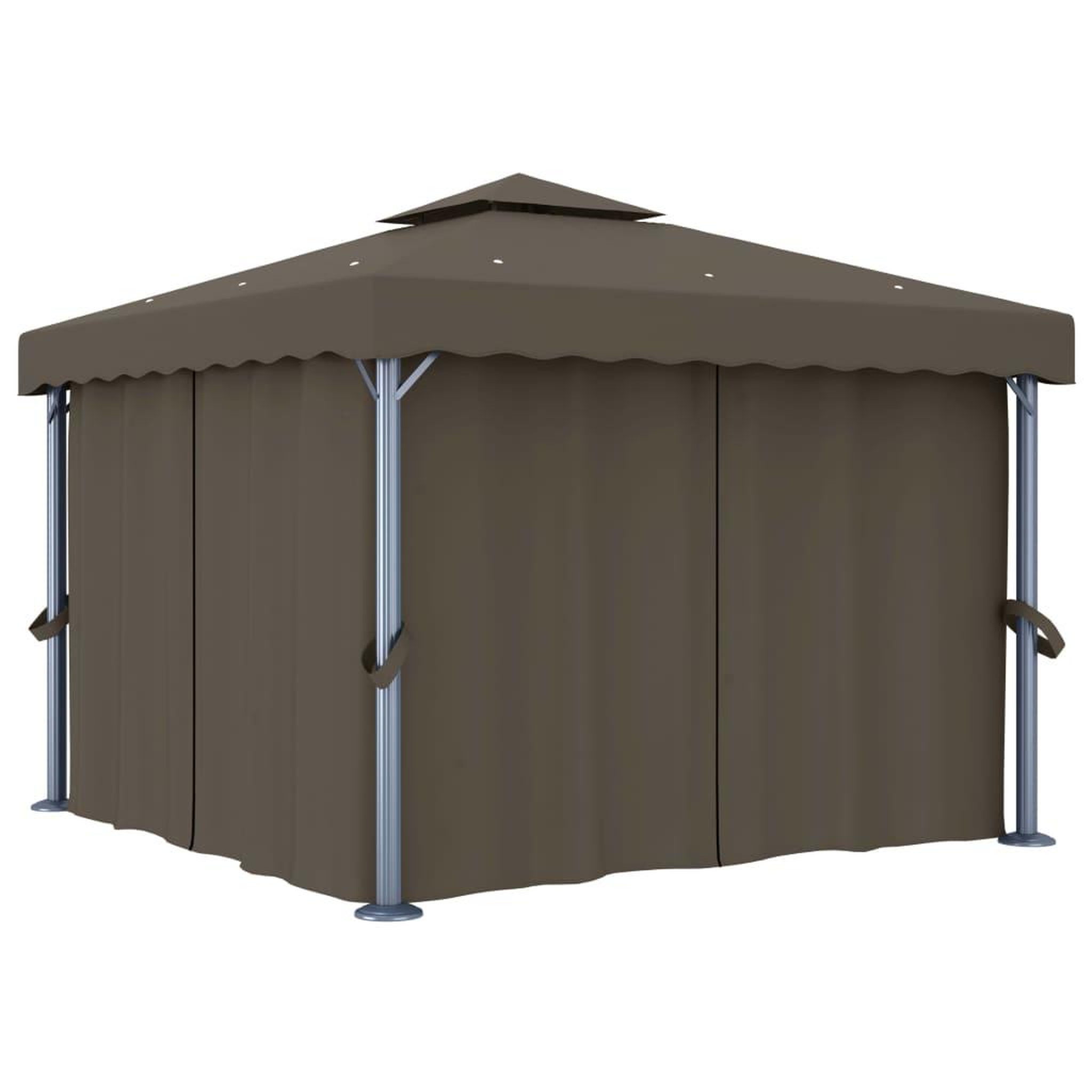Voir la diapositive 3 : VIDAXL Tonnelle avec rideau et guirlande lumineuse a LED 3x3 m Taupe