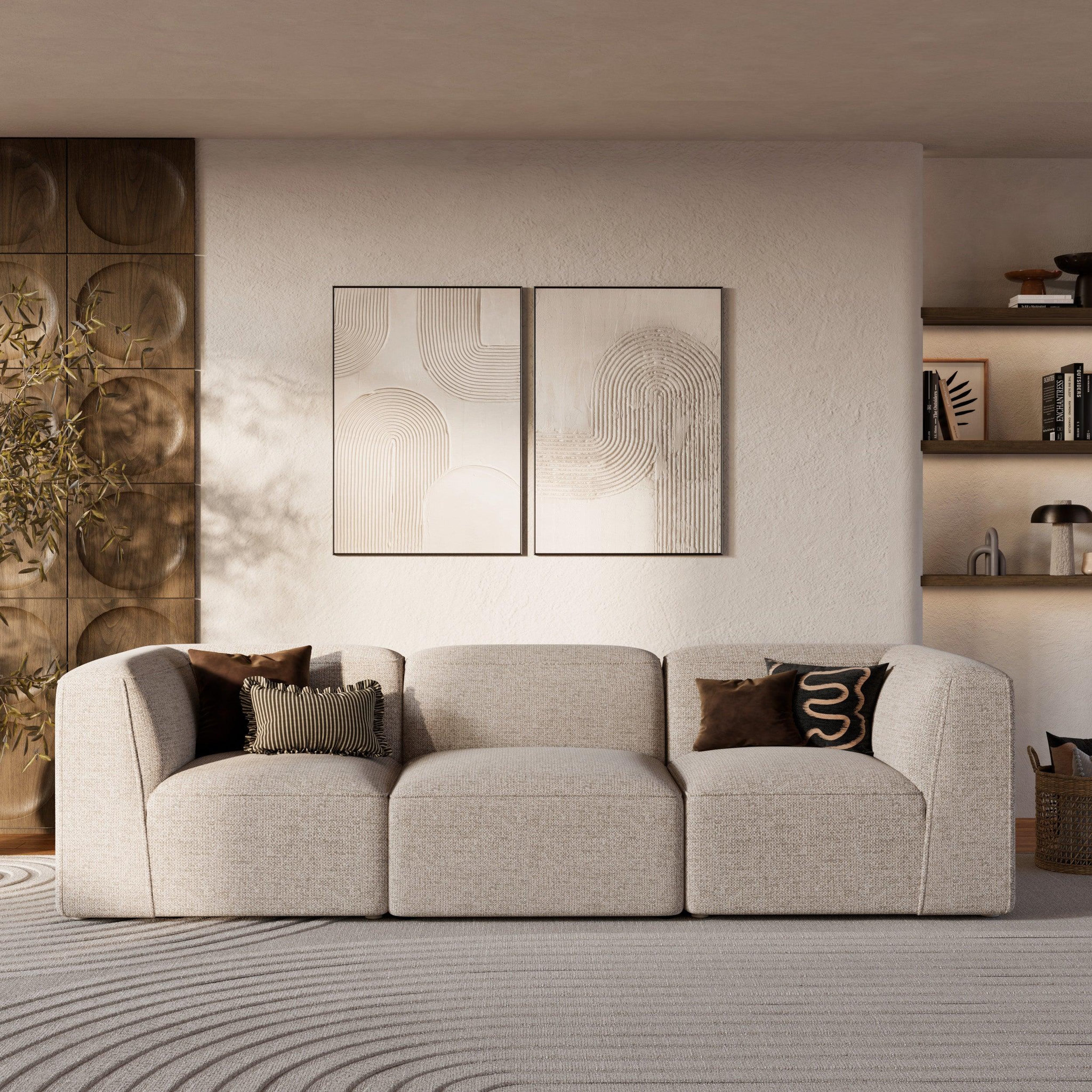 Voir la diapositive 5 : MAISON PAVANE Angle interchangeable pour canapé modulable en tissu beige-hestia