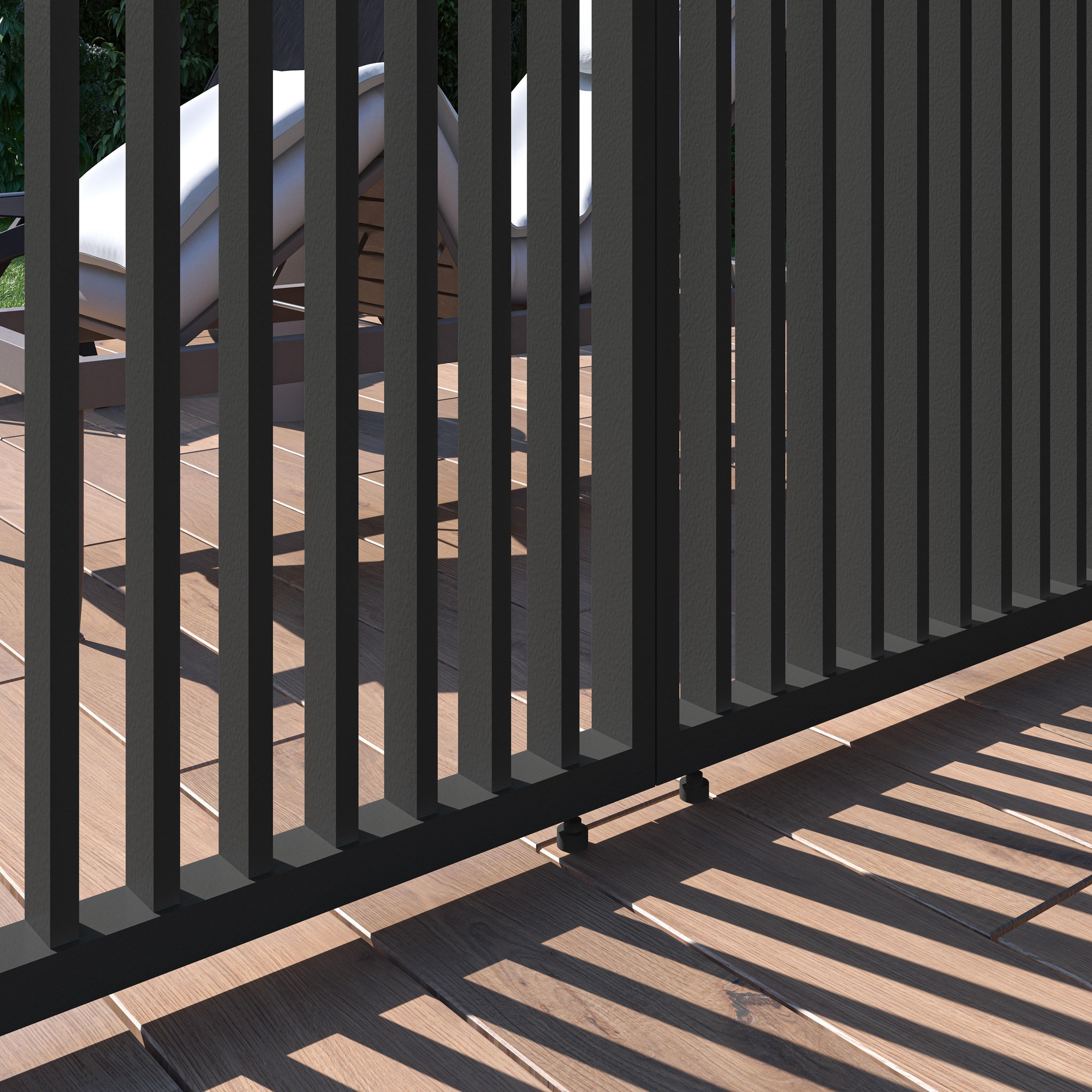 Voir la diapositive 4 : Panneau brise-vue Aluminium Pergola Bioclimatique OMBREA® - largeur 1 m - Anthracite - ventelles verticales