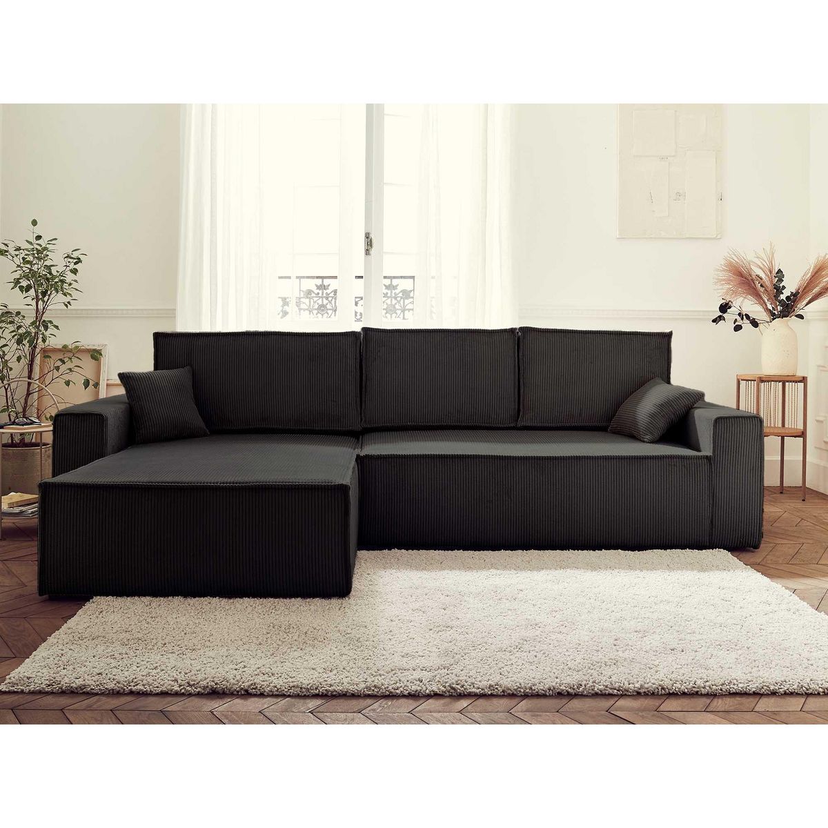 BEST MOBILIER Dellia - canapé d'angle réversible convertible - avec coffre - en velours côtelé - 4 places