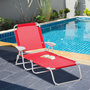 Voir la diapositive 2 : OUTSUNNY Bain de soleil pliable - transat inclinable 4 positions - chaise longue grand confort avec accoudoirs - métal époxy textilène - dim. 160L x 66l x 80H cm - rouge