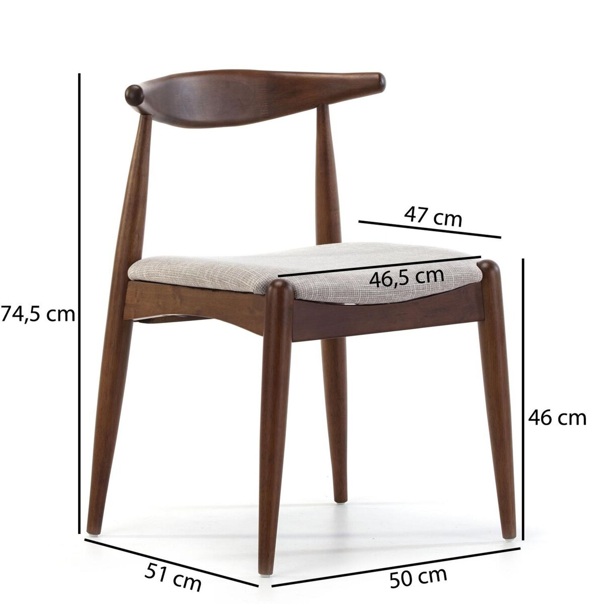VS VENTA-STOCK Pack 2 chaises Corzo, Couleur Noyer, Bois Massif, 52,5 cm x 50 cm x 74.5 cm