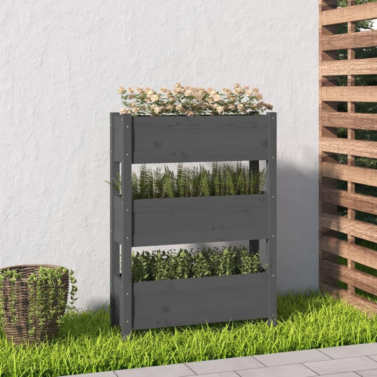 VIDAXL Jardiniere Gris 77x25x104,5 cm Bois massif de pin