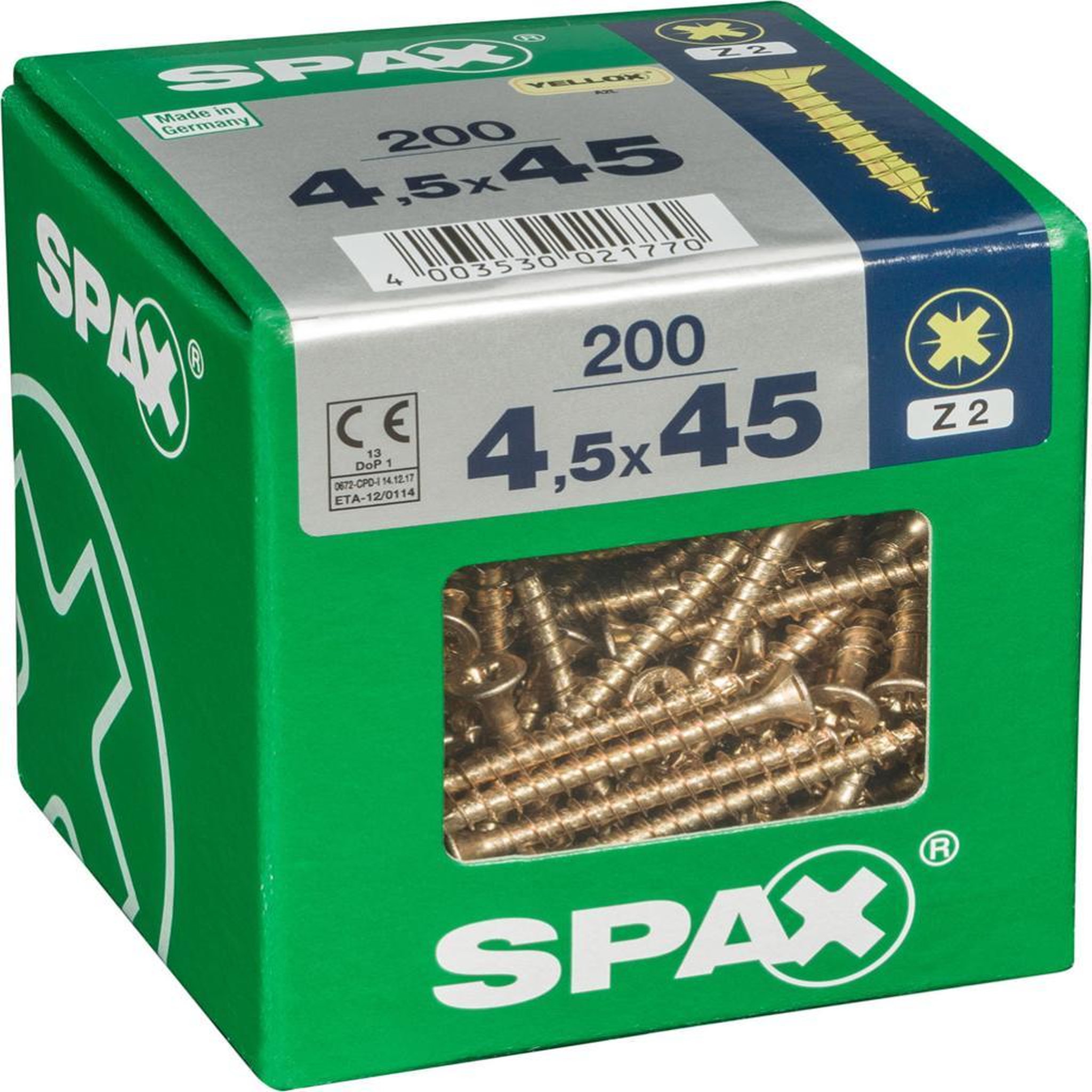 CENTRALE BRICO Lot de 200 vis acier tête fraisée pozidriv SPAX, Diam.4.5 mm x L.45 mm