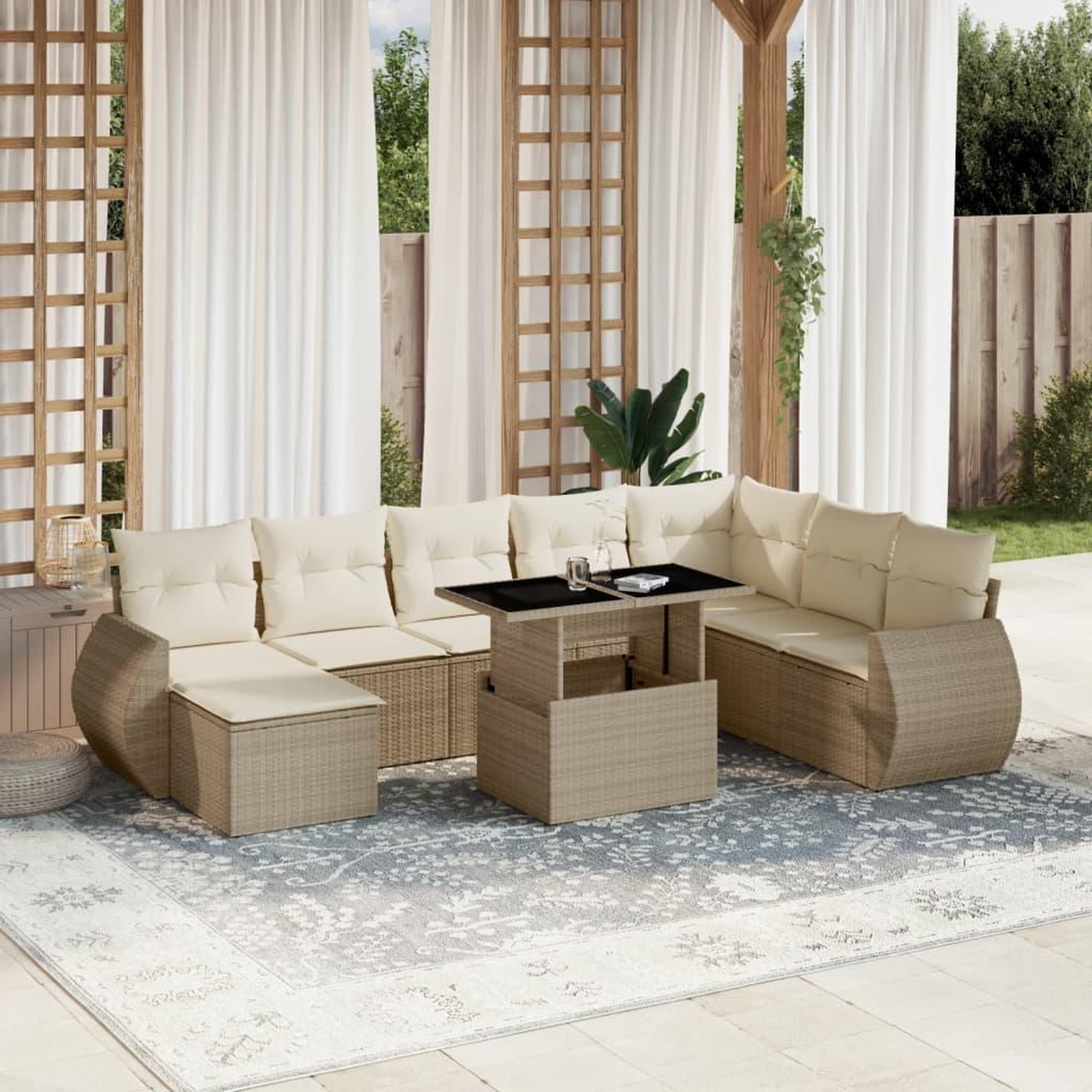 VIDAXL Salon de jardin avec coussins 9 pcs beige resine tressee