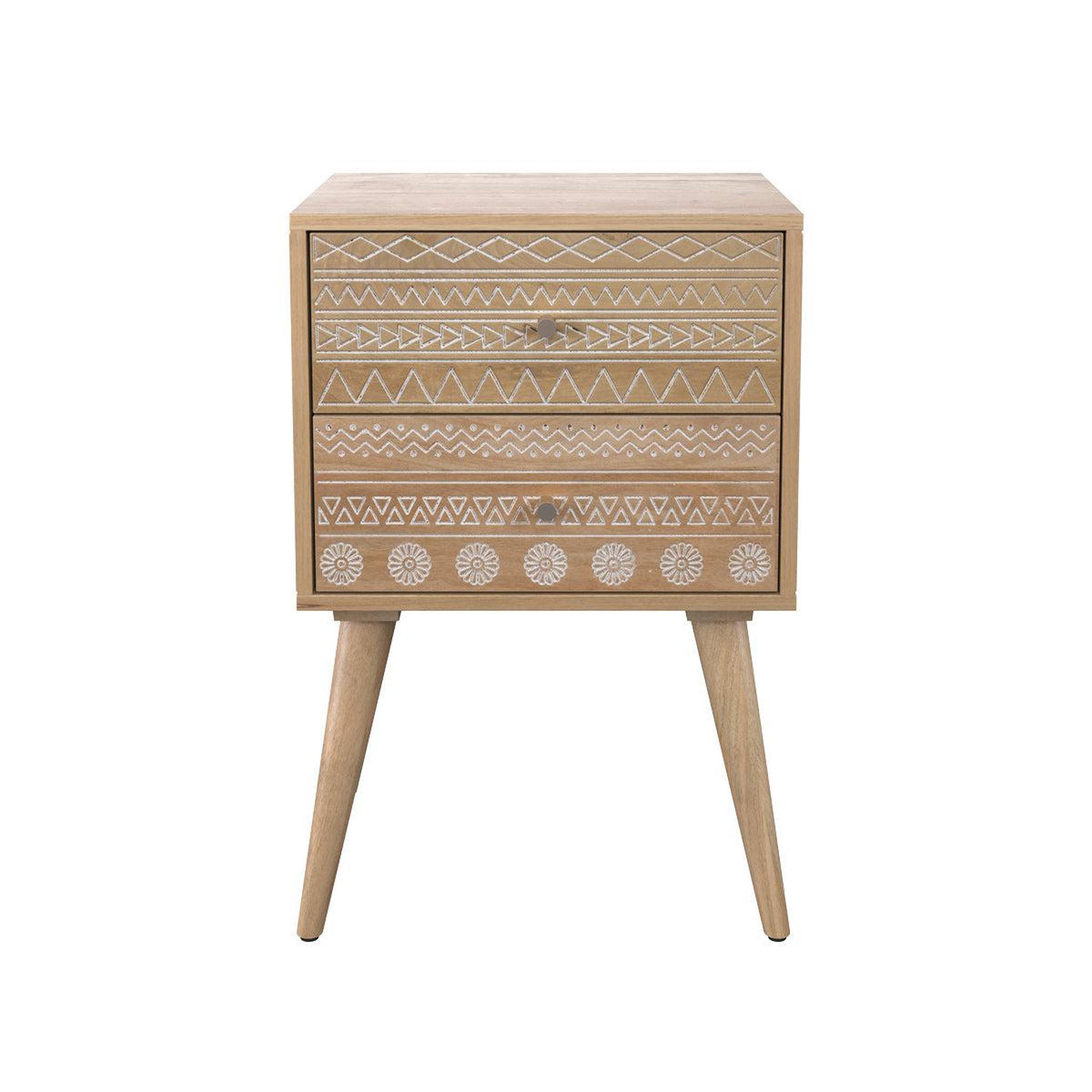 MAISON PAVANE Table de chevet en bois de manguier gravé 2 tiroirs-tiny