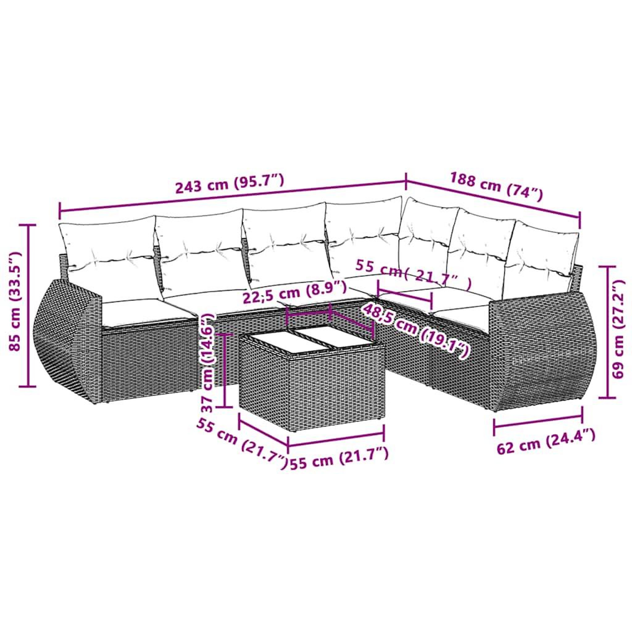 Voir la diapositive 6 : VIDAXL Salon de jardin avec coussins 7 pcs gris clair resine tressee