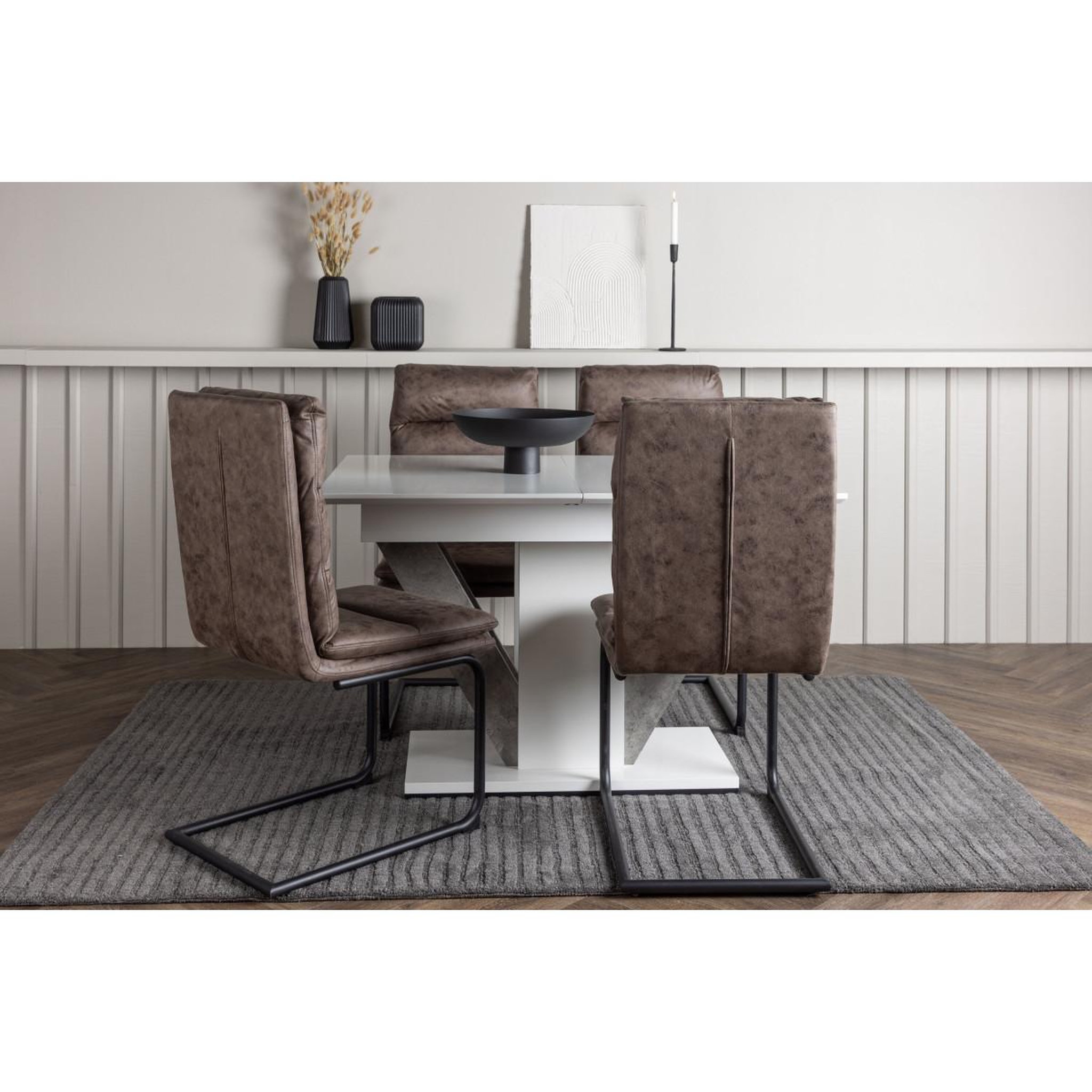 Voir la diapositive 6 : Paris Prix Ensemble table à manger extensible & 4 chaises  disa & zizo  160cm blanc & marron