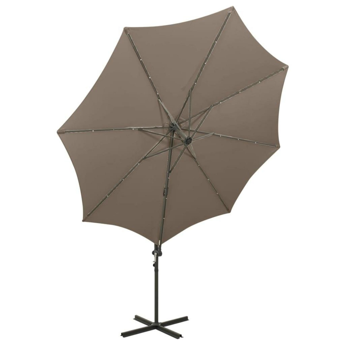 VIDAXL Parasol de jardin en porte-a-faux et mat et lumieres LED taupe